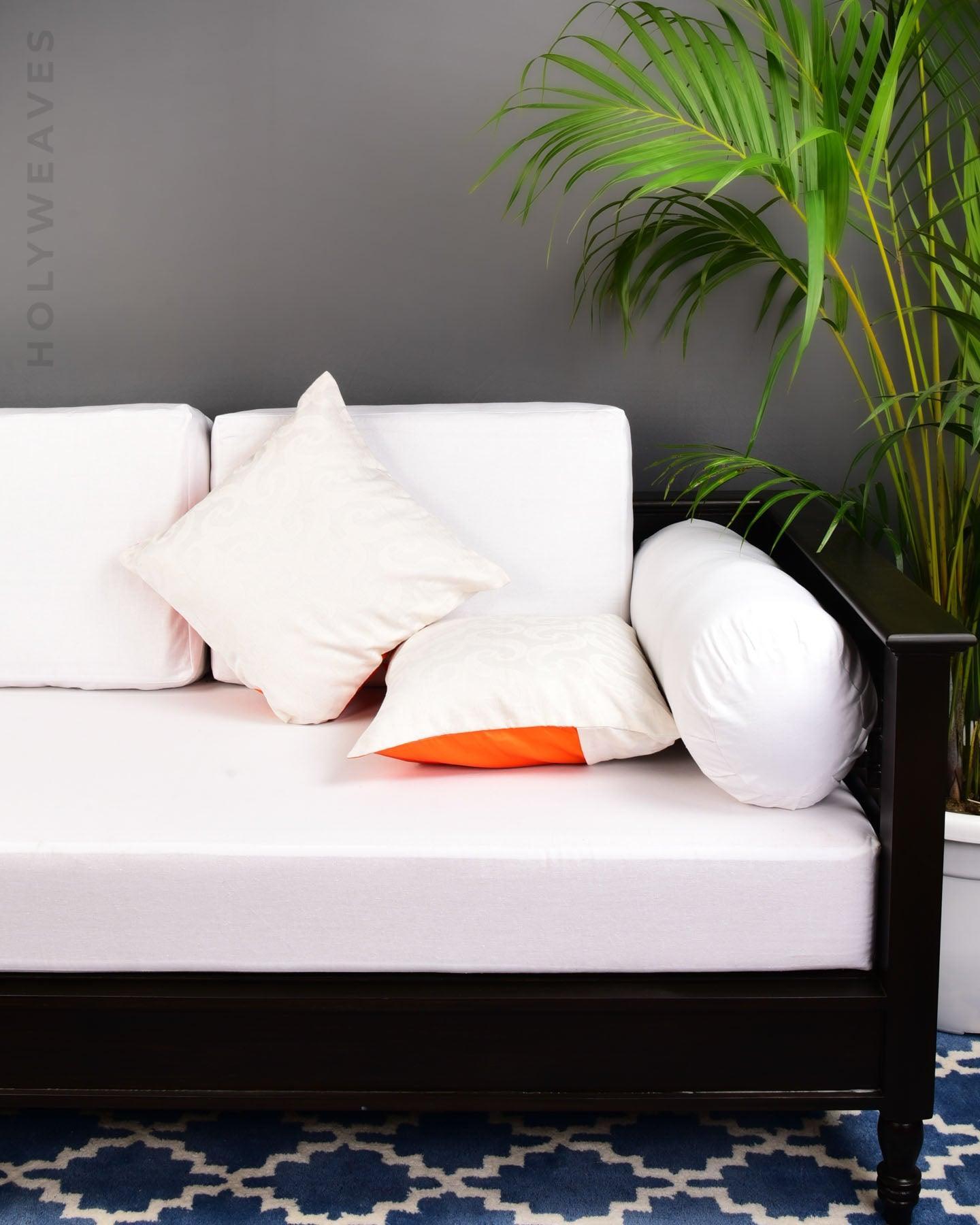 Cream Cutwork Woven Cotton Cushion Cover 16" - By HolyWeaves, Benares