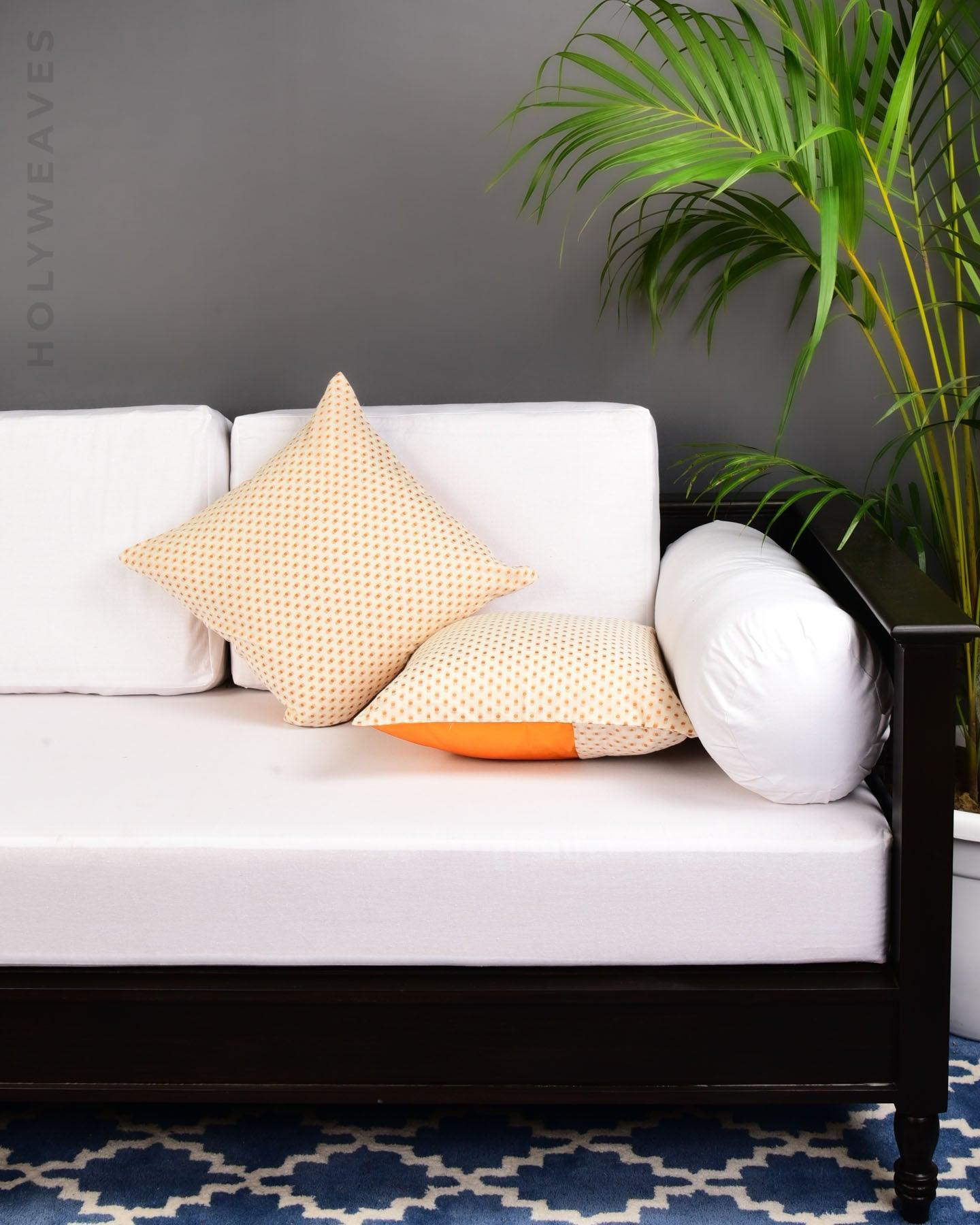 Cream Cutwork Woven Cotton Cushion Cover 16" - By HolyWeaves, Benares