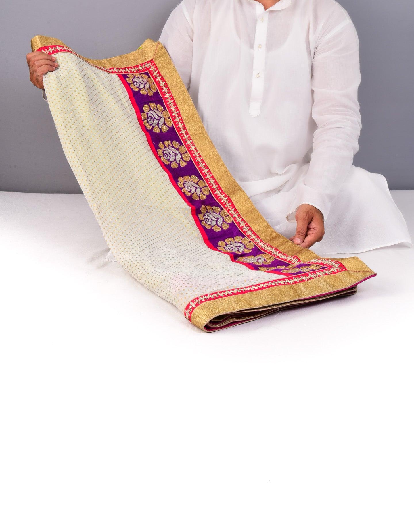 Cream Hand-embroidered Georgette Saree - By HolyWeaves, Benares