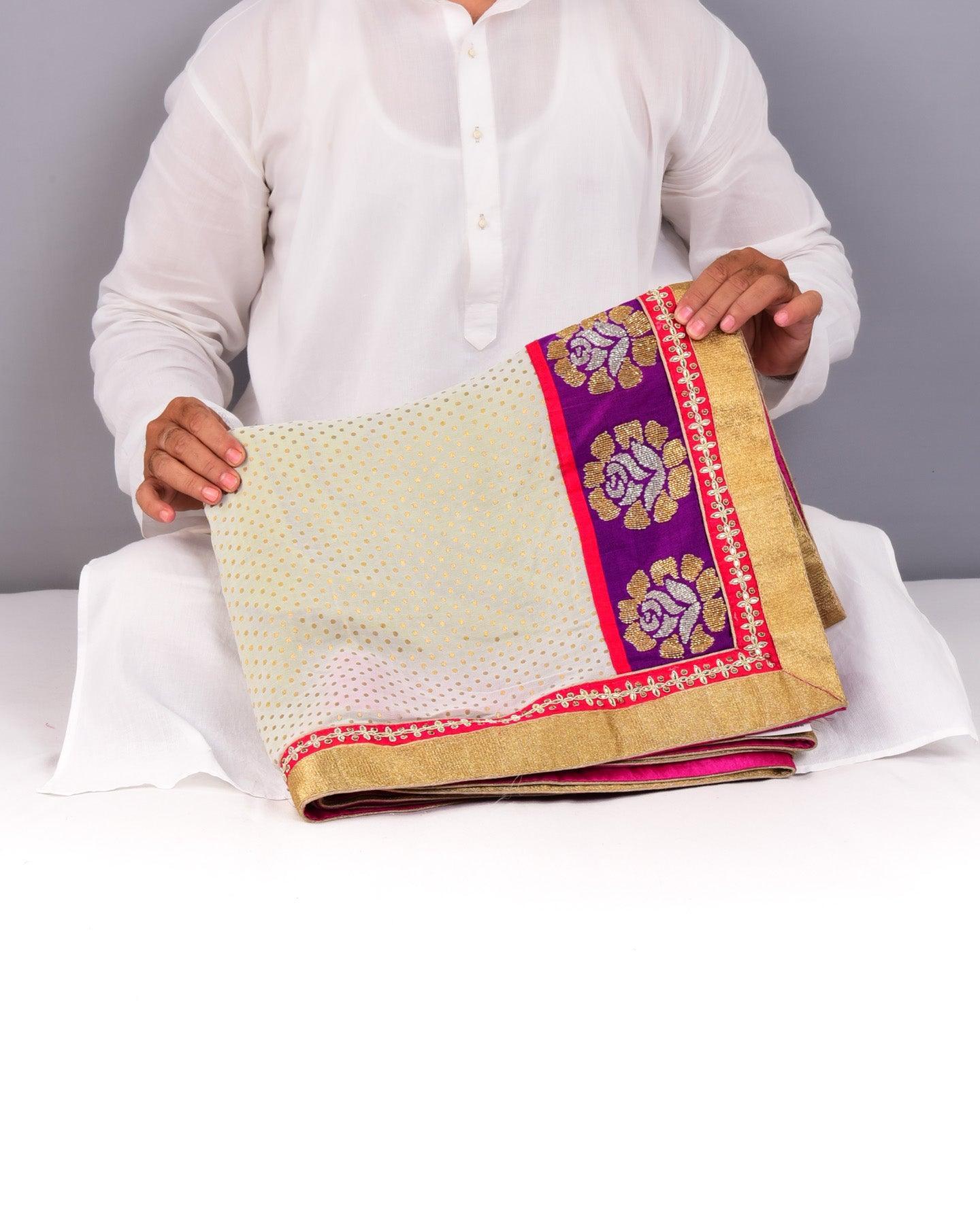 Cream Hand-embroidered Georgette Saree - By HolyWeaves, Benares