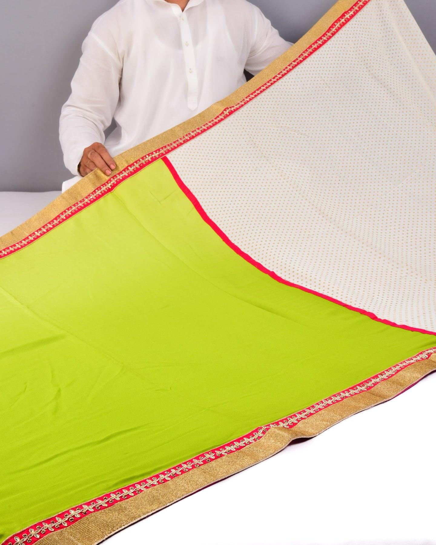 Cream Hand-embroidered Georgette Saree - By HolyWeaves, Benares