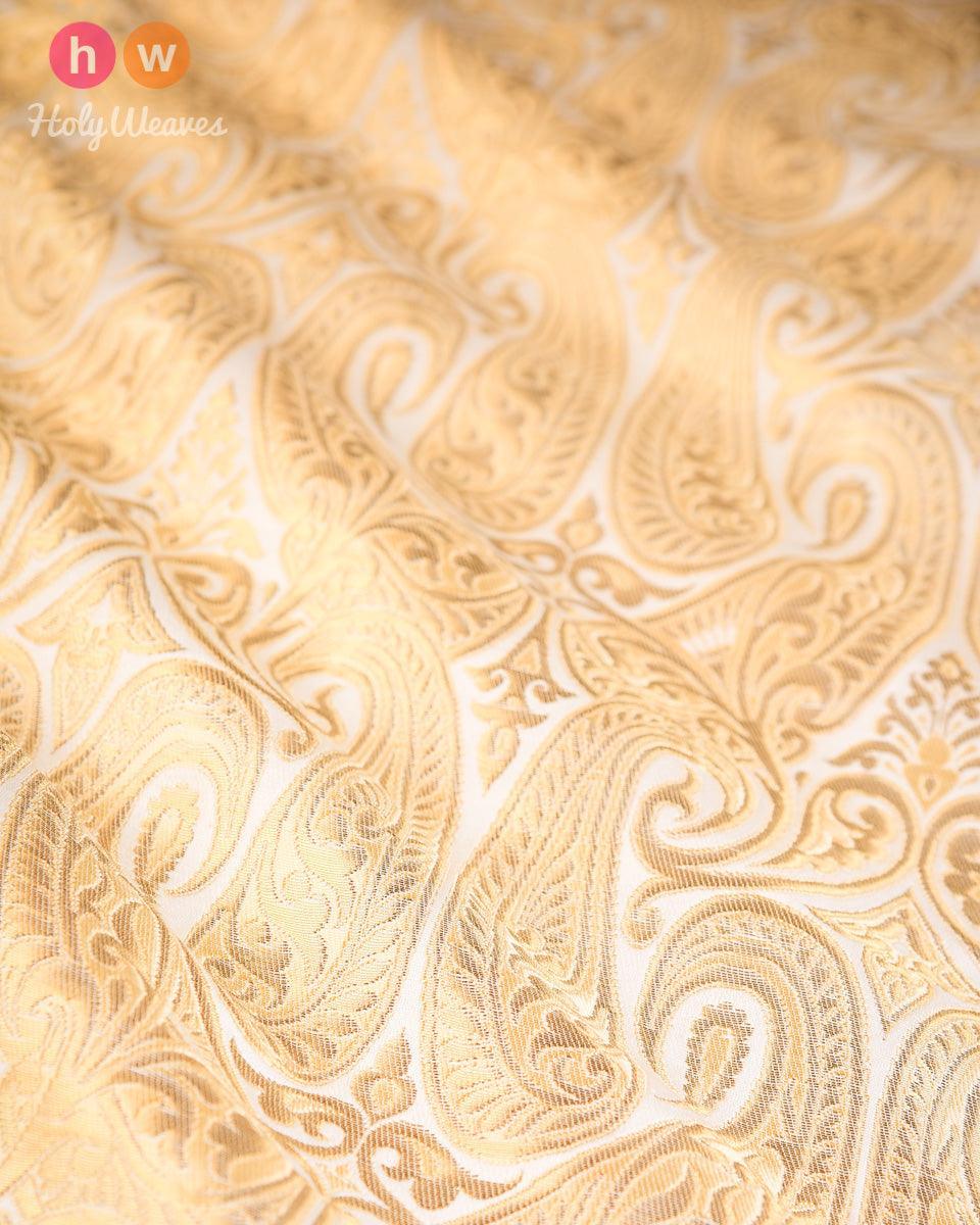 Cream Handwoven Kimkhwab Brocade Fabric - By HolyWeaves, Benares