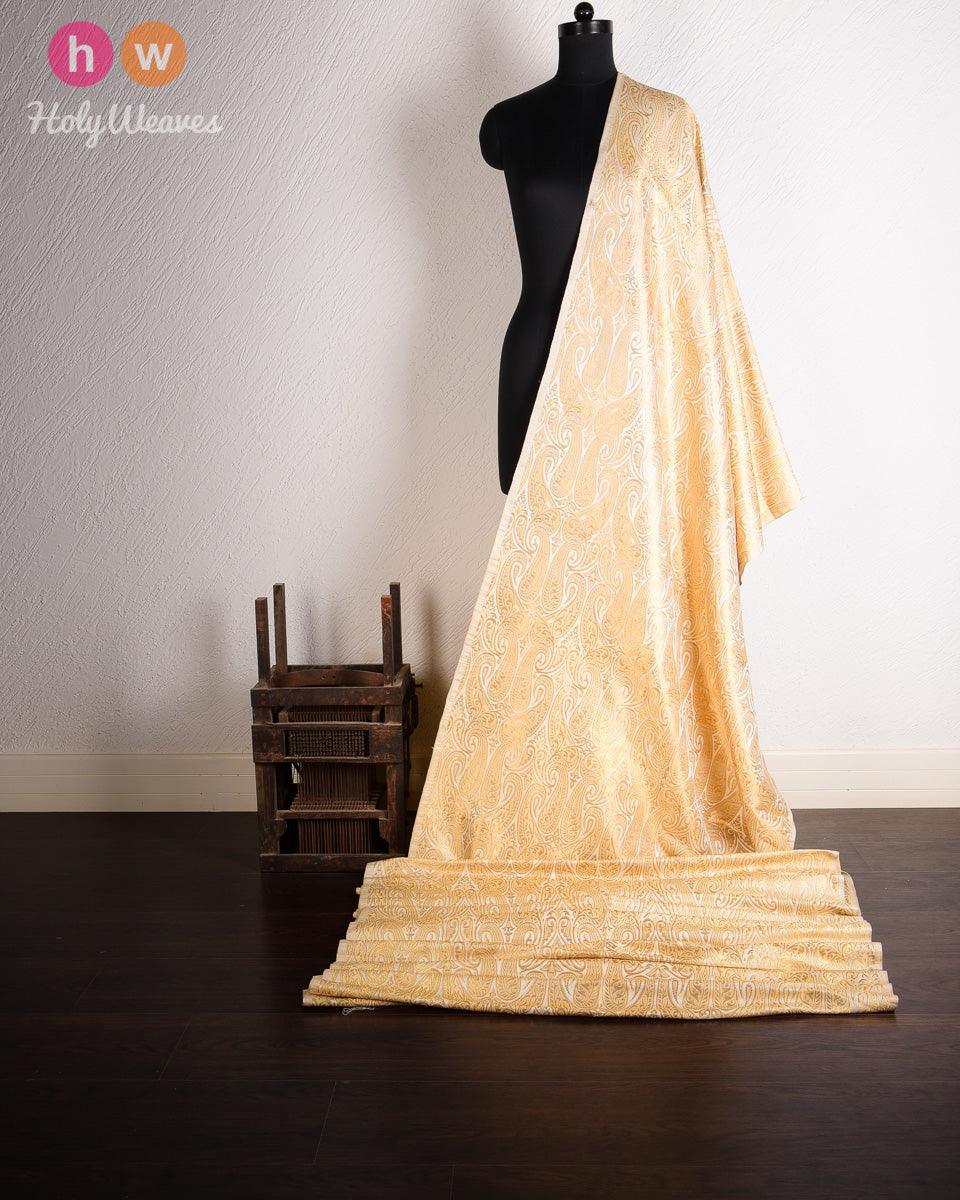 Cream Handwoven Kimkhwab Brocade Fabric - By HolyWeaves, Benares