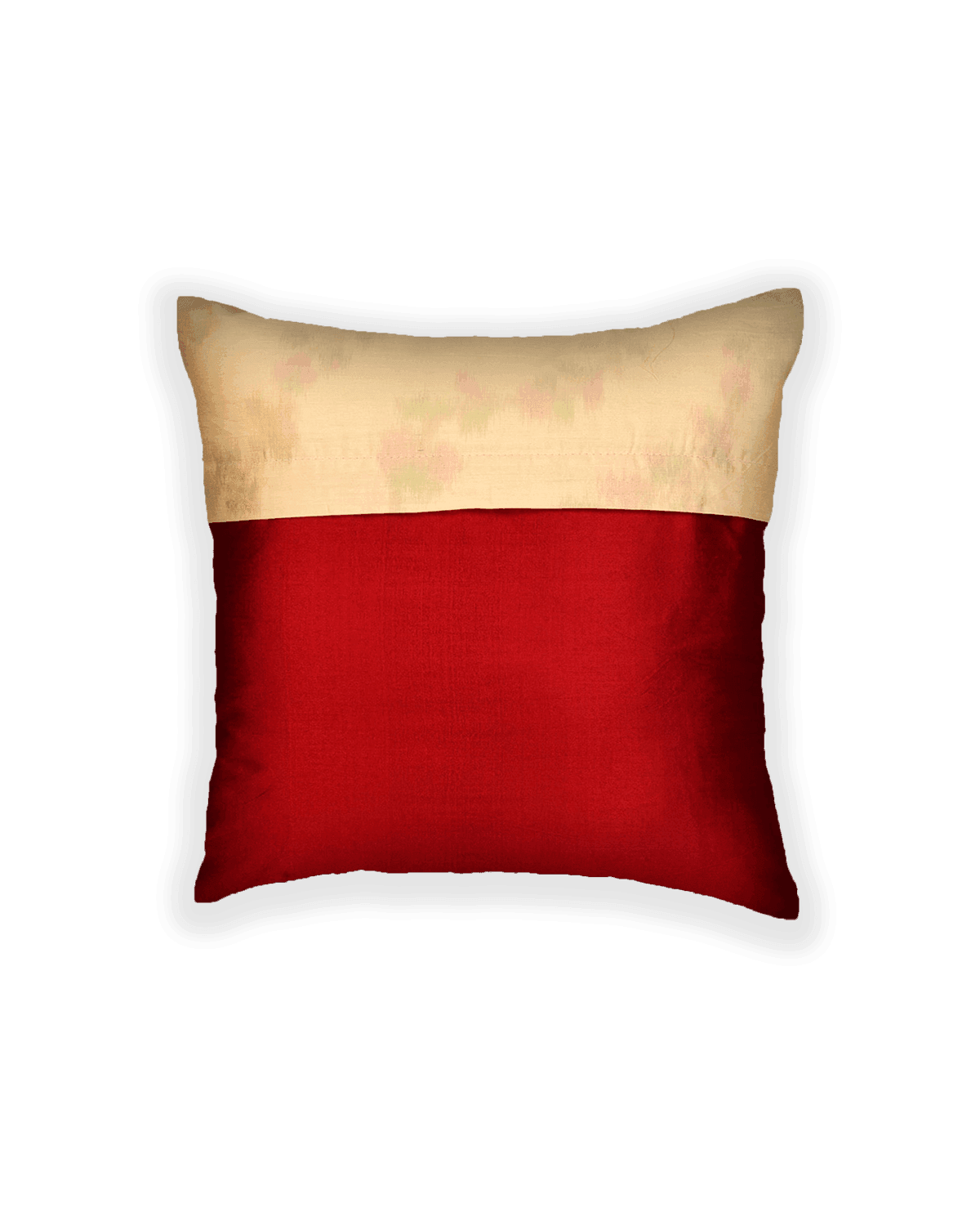 Cream Ikat Woven Cotton Silk Cushion Cover 16" - By HolyWeaves, Benares