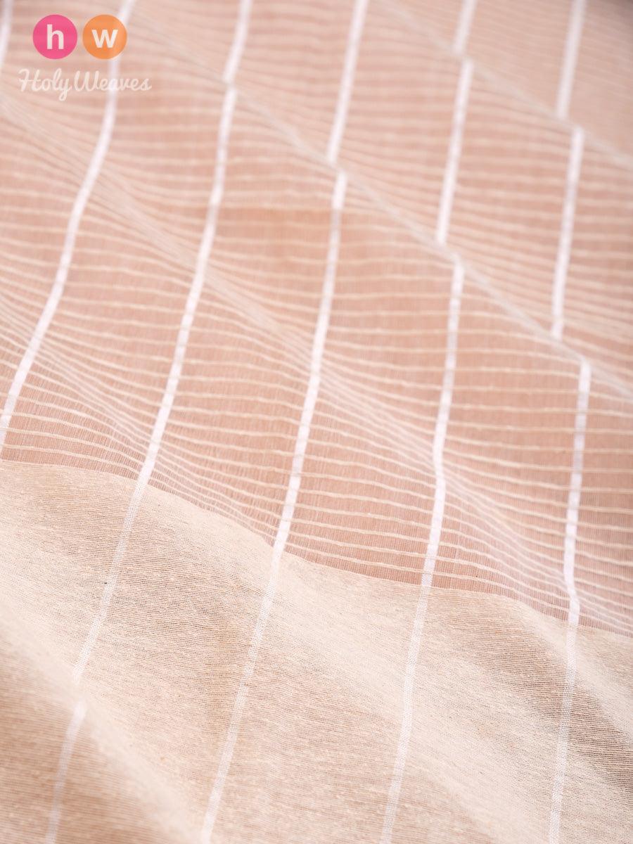 Cream Noil Pin Stripes Woven Cotton Silk Dupatta - By HolyWeaves, Benares