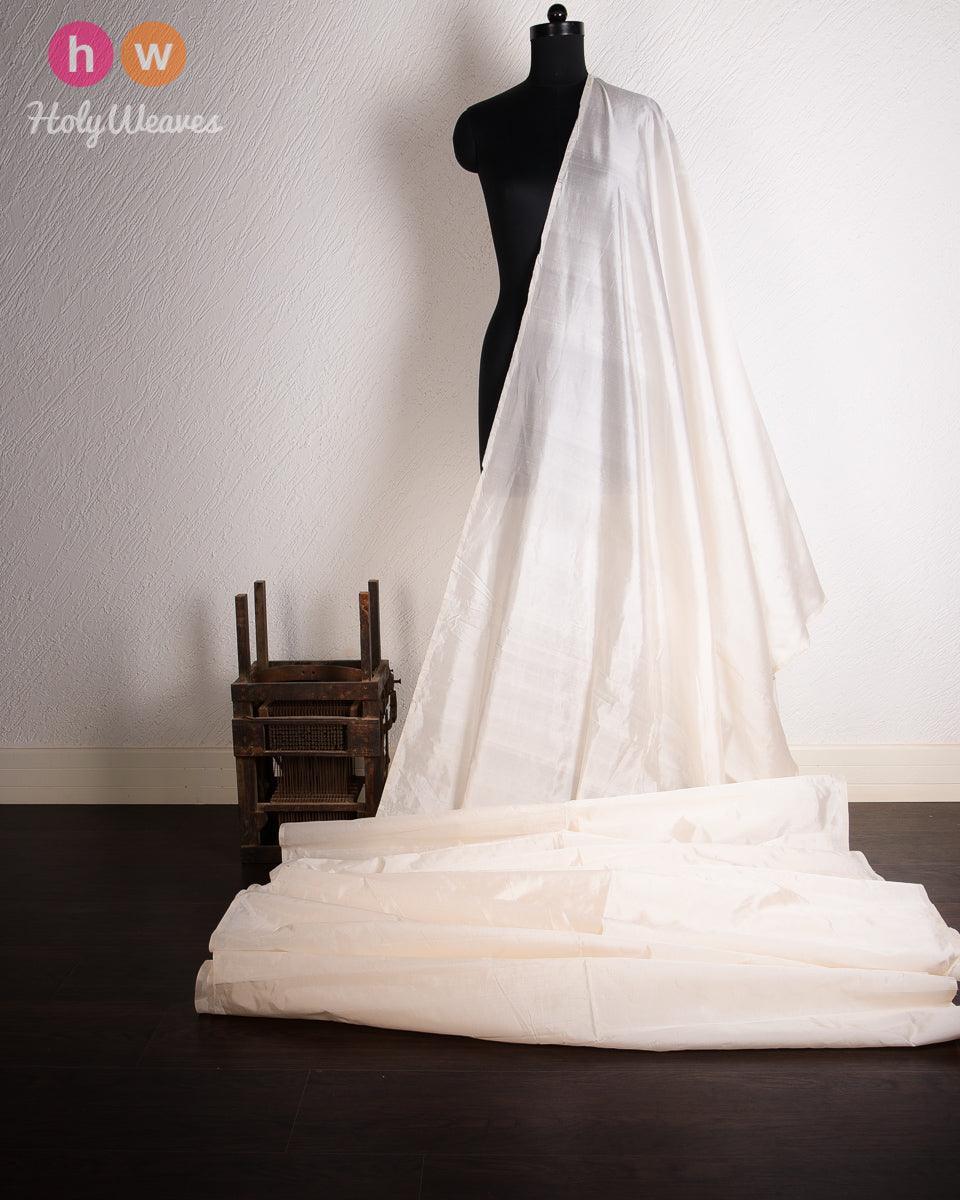 Cream Plain Woven Dupion Silk Fabric - By HolyWeaves, Benares