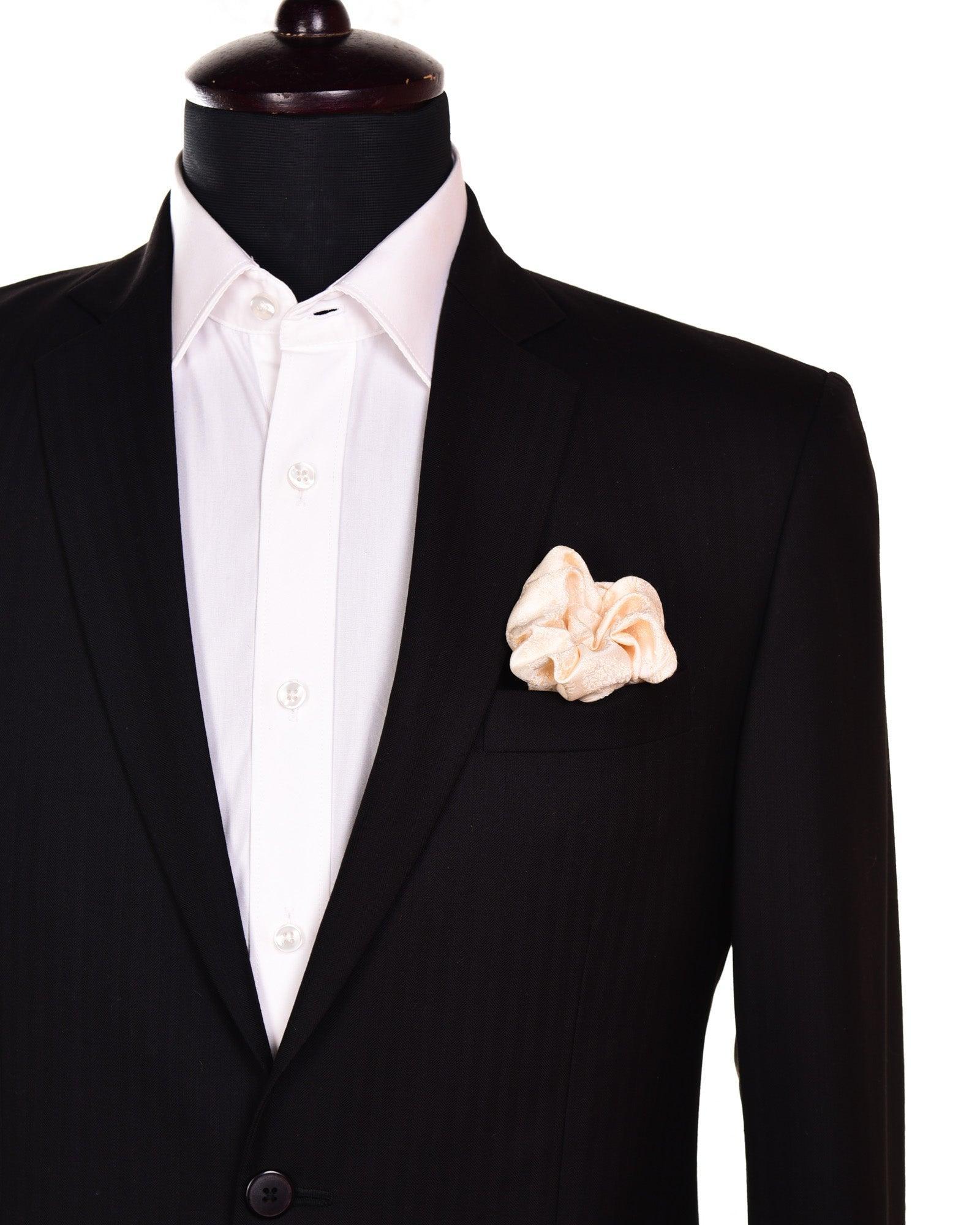 Cream Tanchoi Handwoven Pure Silk Cotton Pocket Square For Men - By HolyWeaves, Benares