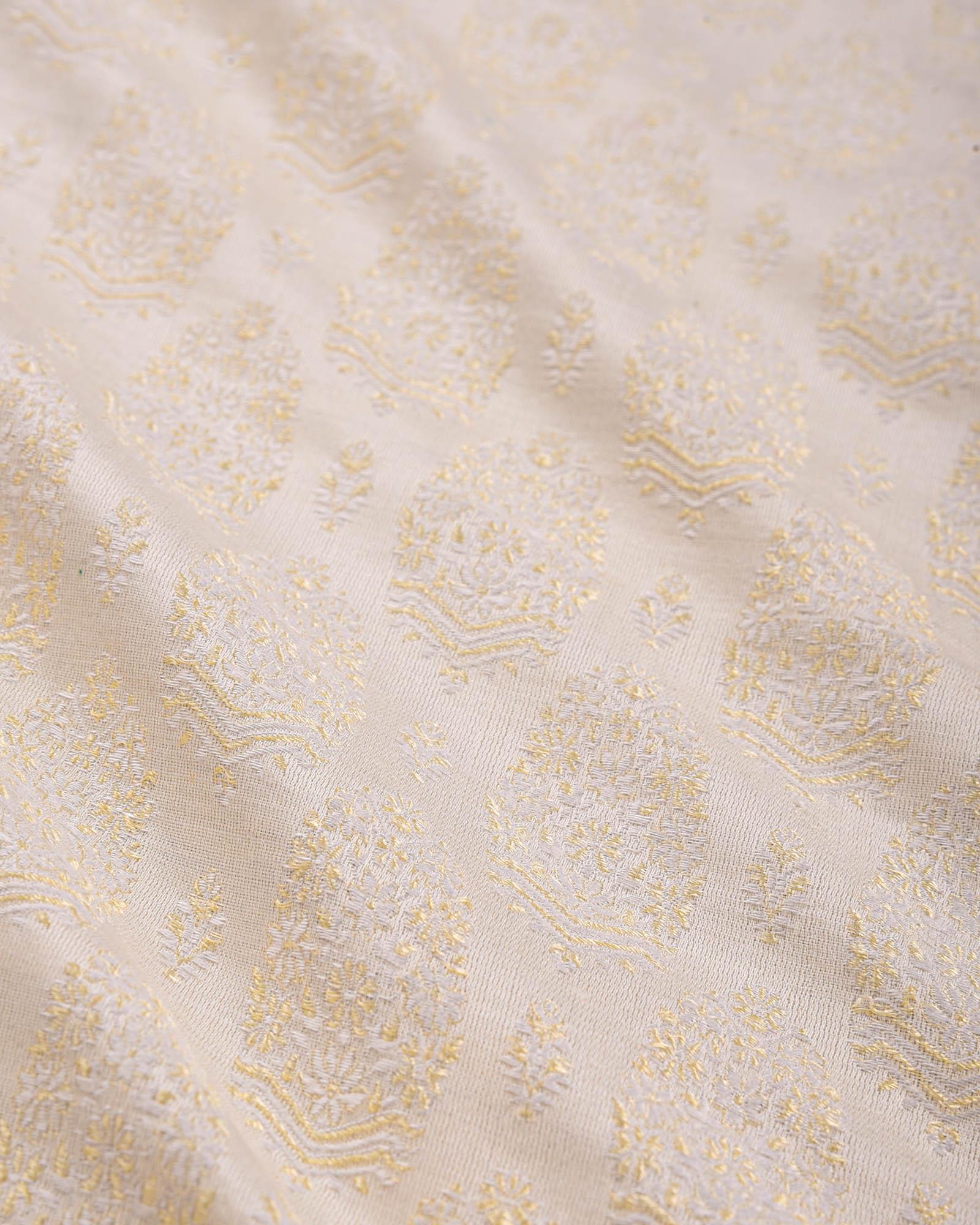 Cream Tanchoi Handwoven Pure Silk Cotton Pocket Square For Men - By HolyWeaves, Benares