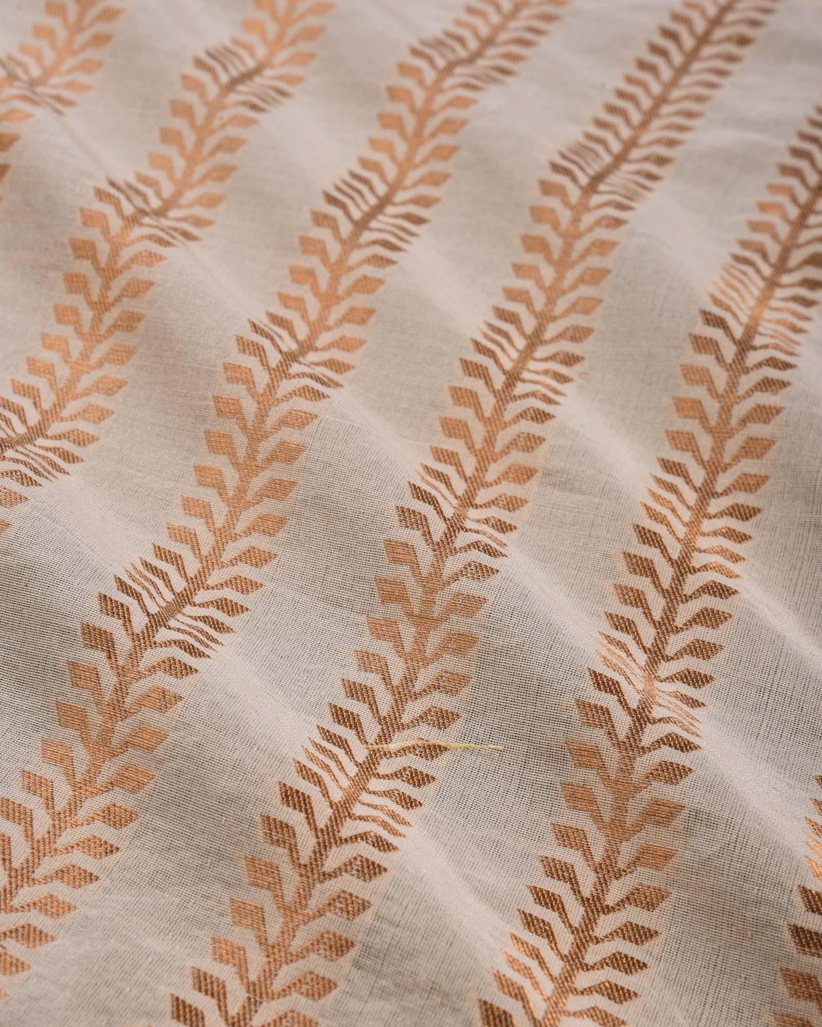 Cream Zari Brocade Handwoven Pure Silk Pocket Square For Men - By HolyWeaves, Benares