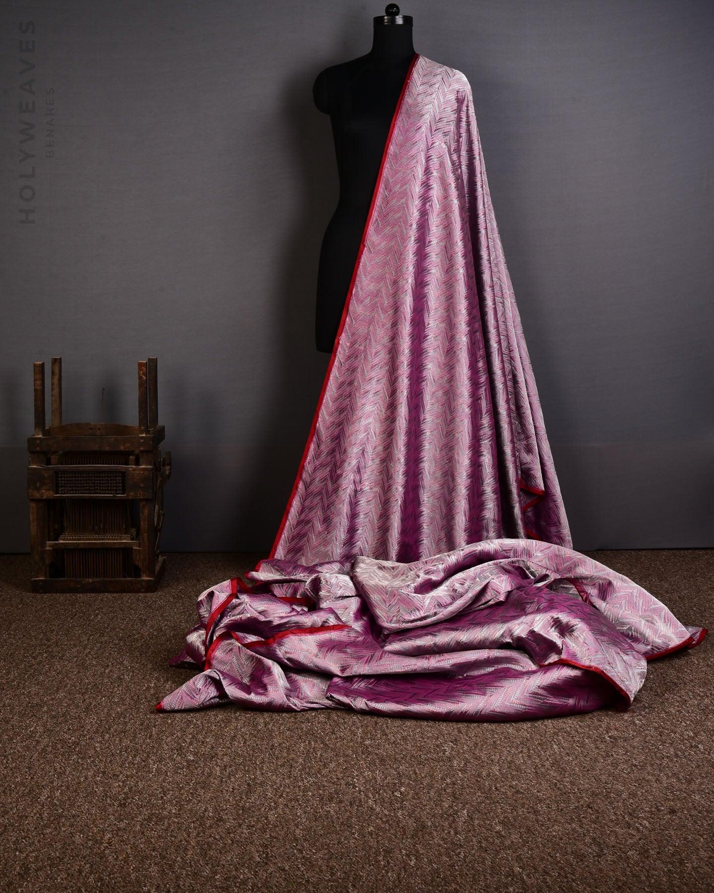 Deep Garnet Banarasi Arrowhead Chevron Alfi Gold Zari and Resham Chevron Brocade Handwoven Katan Silk Fabric - By HolyWeaves, Benares