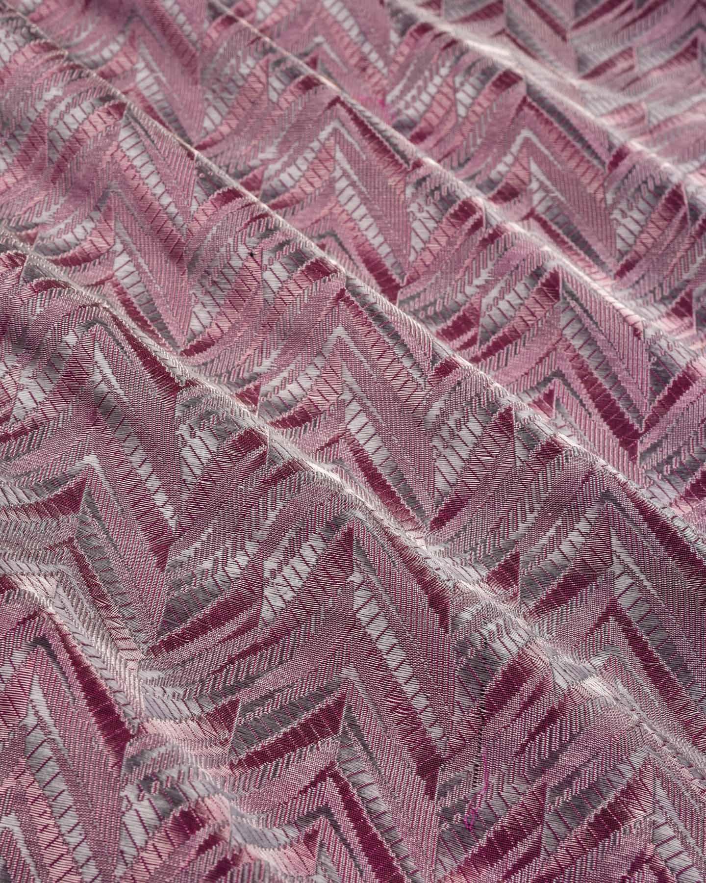 Deep Garnet Banarasi Arrowhead Chevron Alfi Gold Zari and Resham Chevron Brocade Handwoven Katan Silk Fabric - By HolyWeaves, Benares