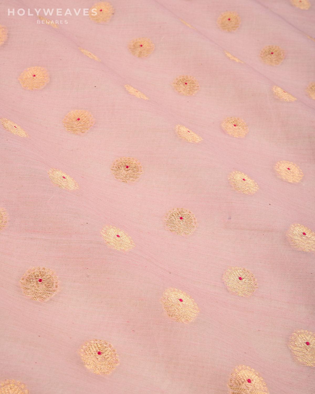 English Lavender Banarasi Silver Zari & Red Resham Alfi Buti Cutwork Brocade Handwoven Cotton Silk Fabric - By HolyWeaves, Benares