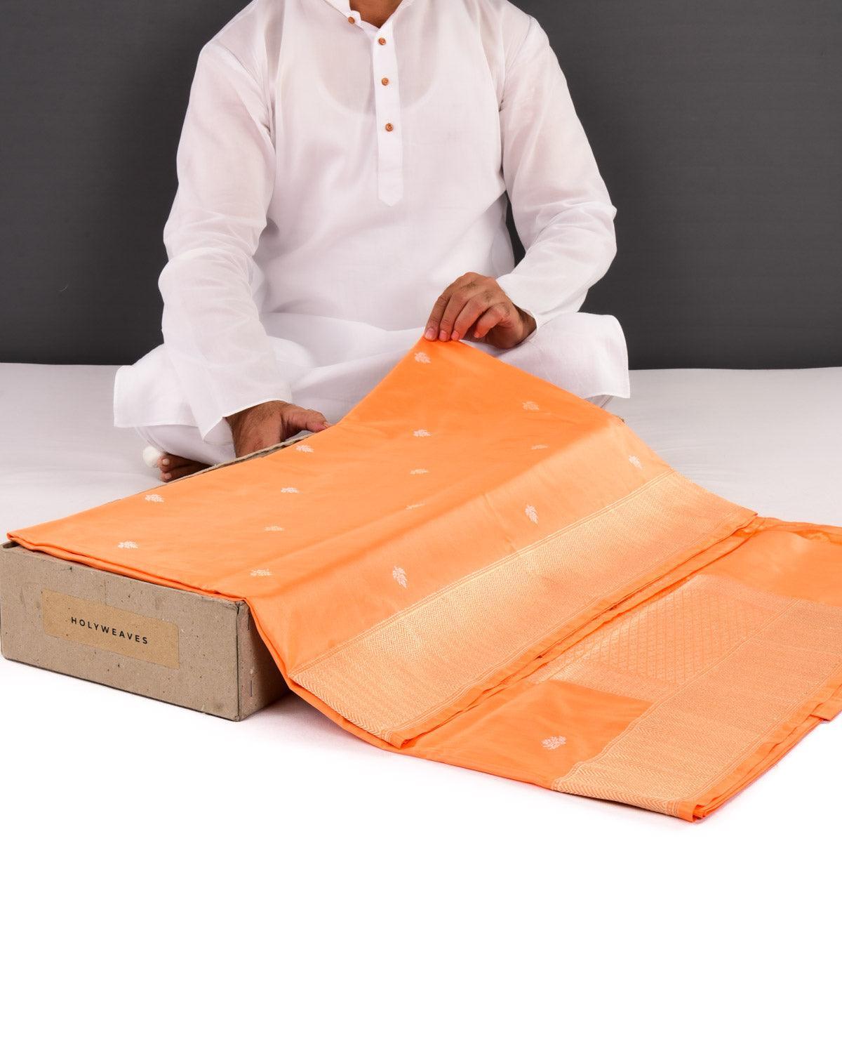 Fanta-stic Orange Banarasi Gold & Silver Zari Buti Lightweight Kadhuan Brocade Handwoven Katan Silk Saree - By HolyWeaves, Benares