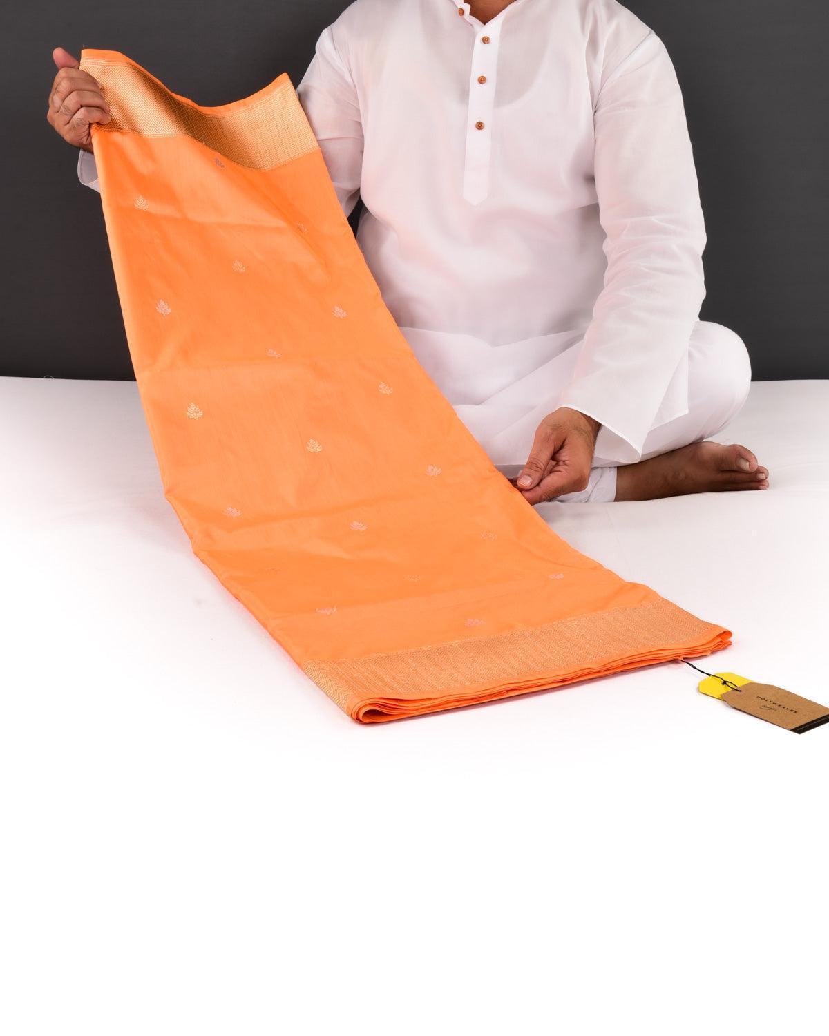 Fanta-stic Orange Banarasi Gold & Silver Zari Buti Lightweight Kadhuan Brocade Handwoven Katan Silk Saree - By HolyWeaves, Benares