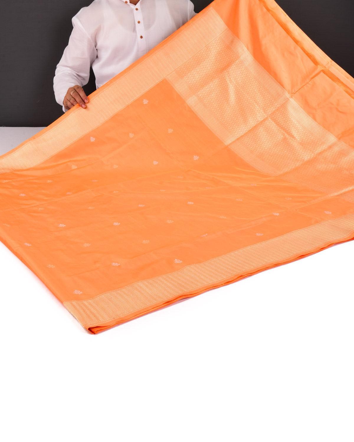 Fanta-stic Orange Banarasi Gold & Silver Zari Buti Lightweight Kadhuan Brocade Handwoven Katan Silk Saree - By HolyWeaves, Benares