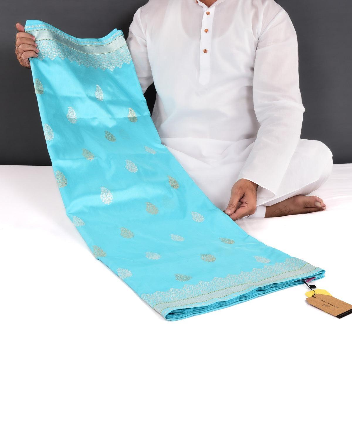 Ferozi Banarasi Gold & Silver Zari Buti Kadhuan Brocade Handwoven Katan Silk Saree - By HolyWeaves, Benares
