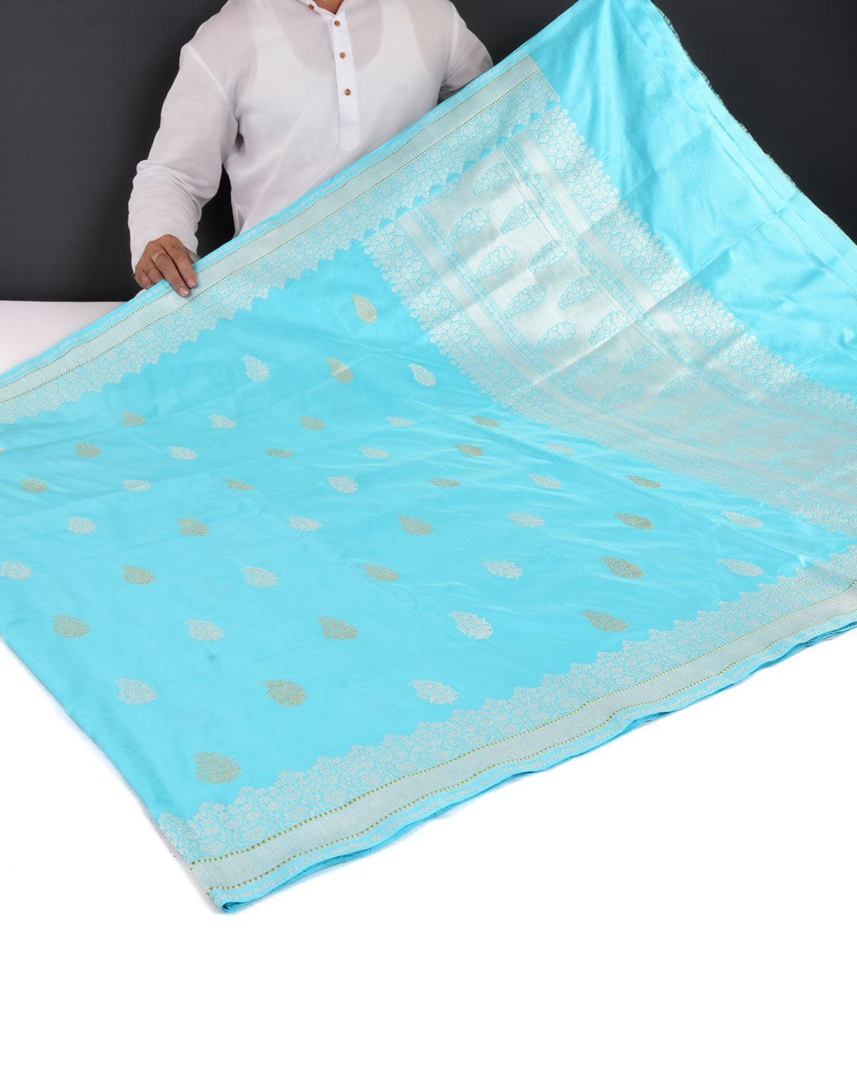 Ferozi Banarasi Gold & Silver Zari Buti Kadhuan Brocade Handwoven Katan Silk Saree - By HolyWeaves, Benares
