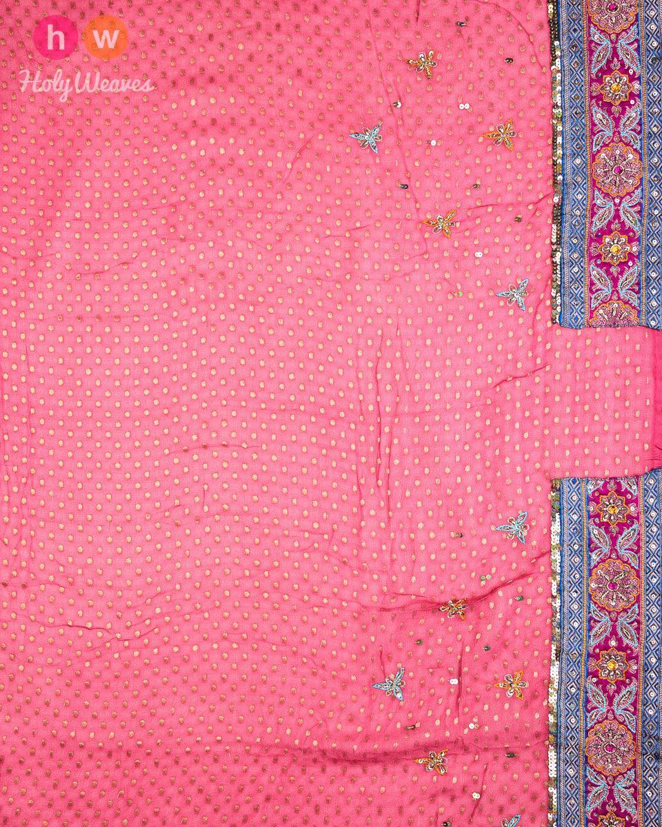 Garnet-Blue Half-n-half Hand-embroidered Georgette Saree - By HolyWeaves, Benares