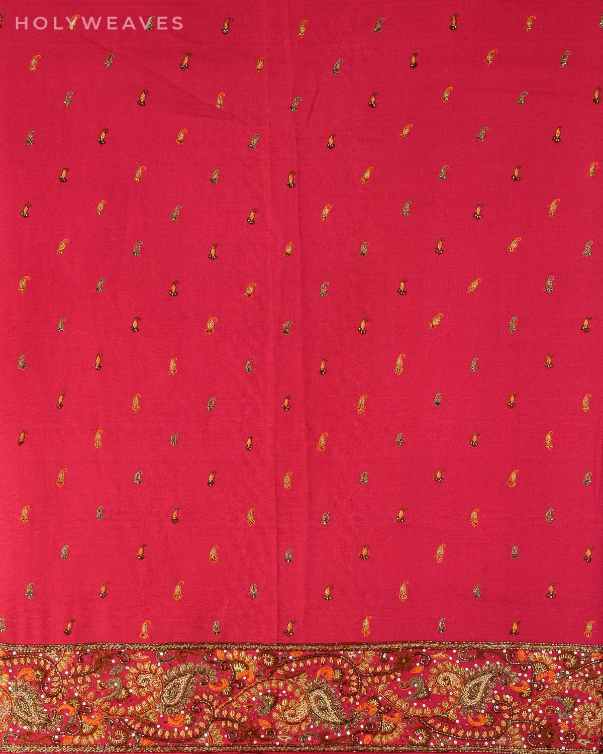 Garnet Hand-embroidered Georgette Saree - By HolyWeaves, Benares