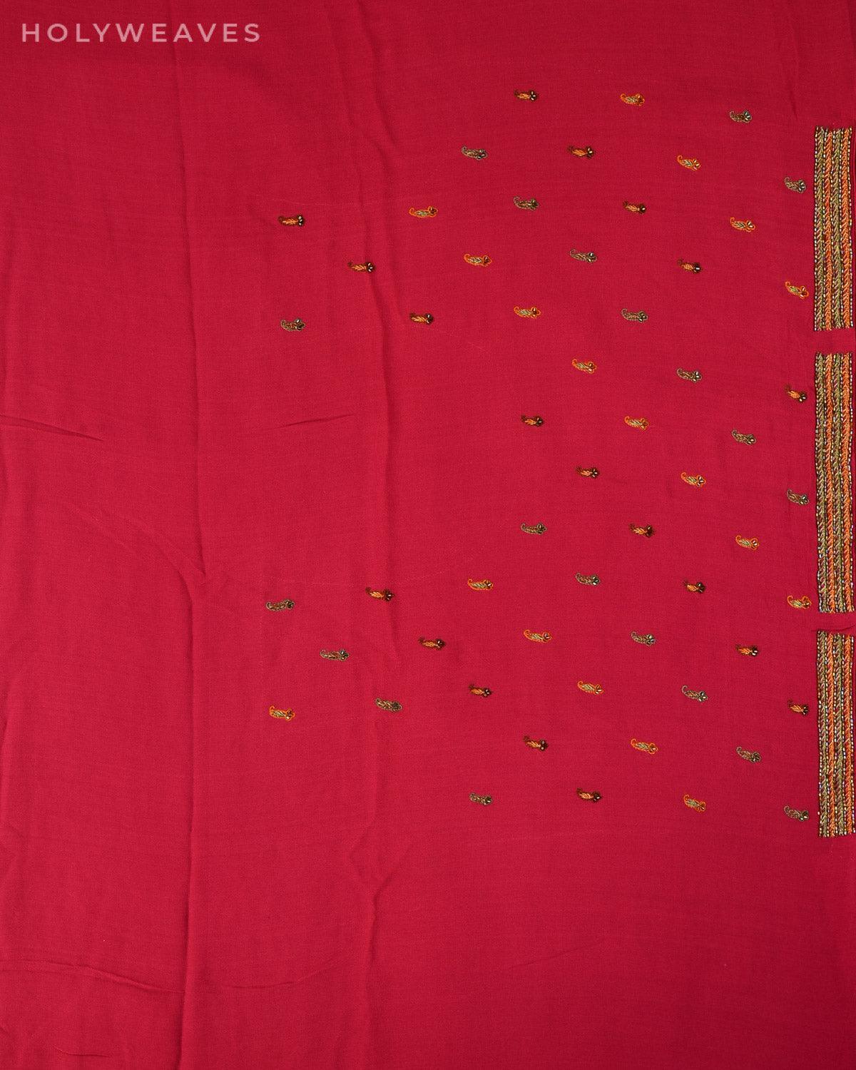 Garnet Hand-embroidered Georgette Saree - By HolyWeaves, Benares