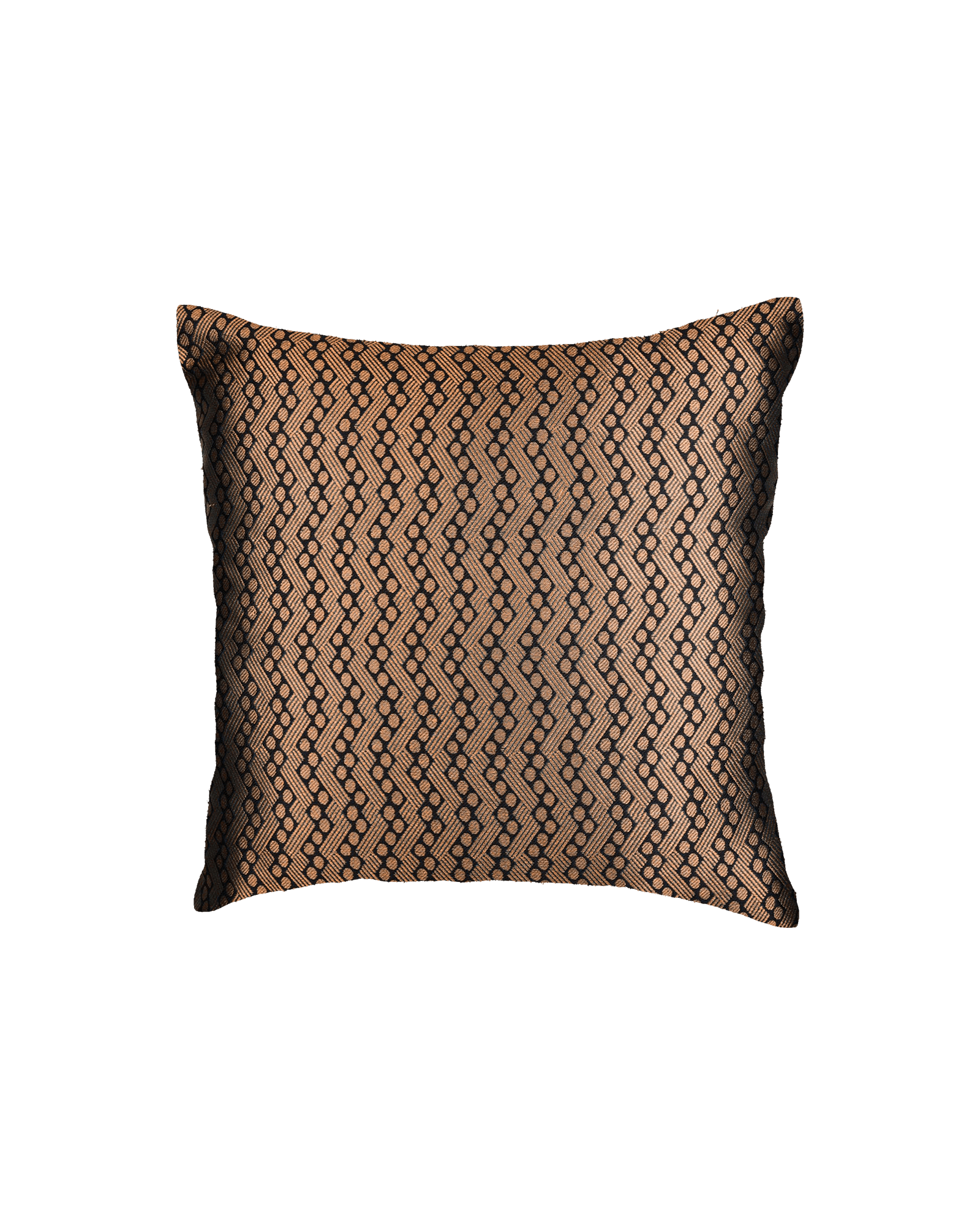 Gold Banarasi Zari Brocade Poly Silk Cushion Cover 16" - By HolyWeaves, Benares