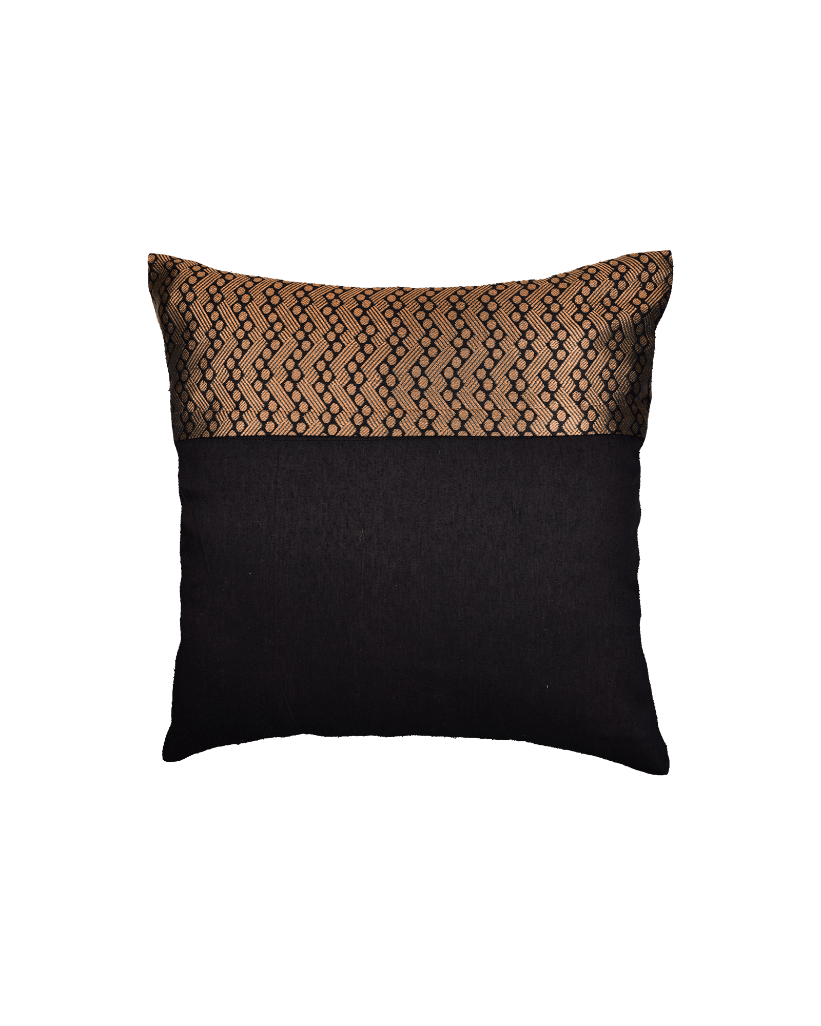 Gold Banarasi Zari Brocade Poly Silk Cushion Cover 16" - By HolyWeaves, Benares