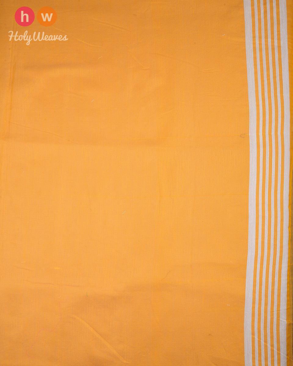 Golden Yellow Alfi Cutwork Brocade Woven Cotton Silk Saree - HolyWeaves