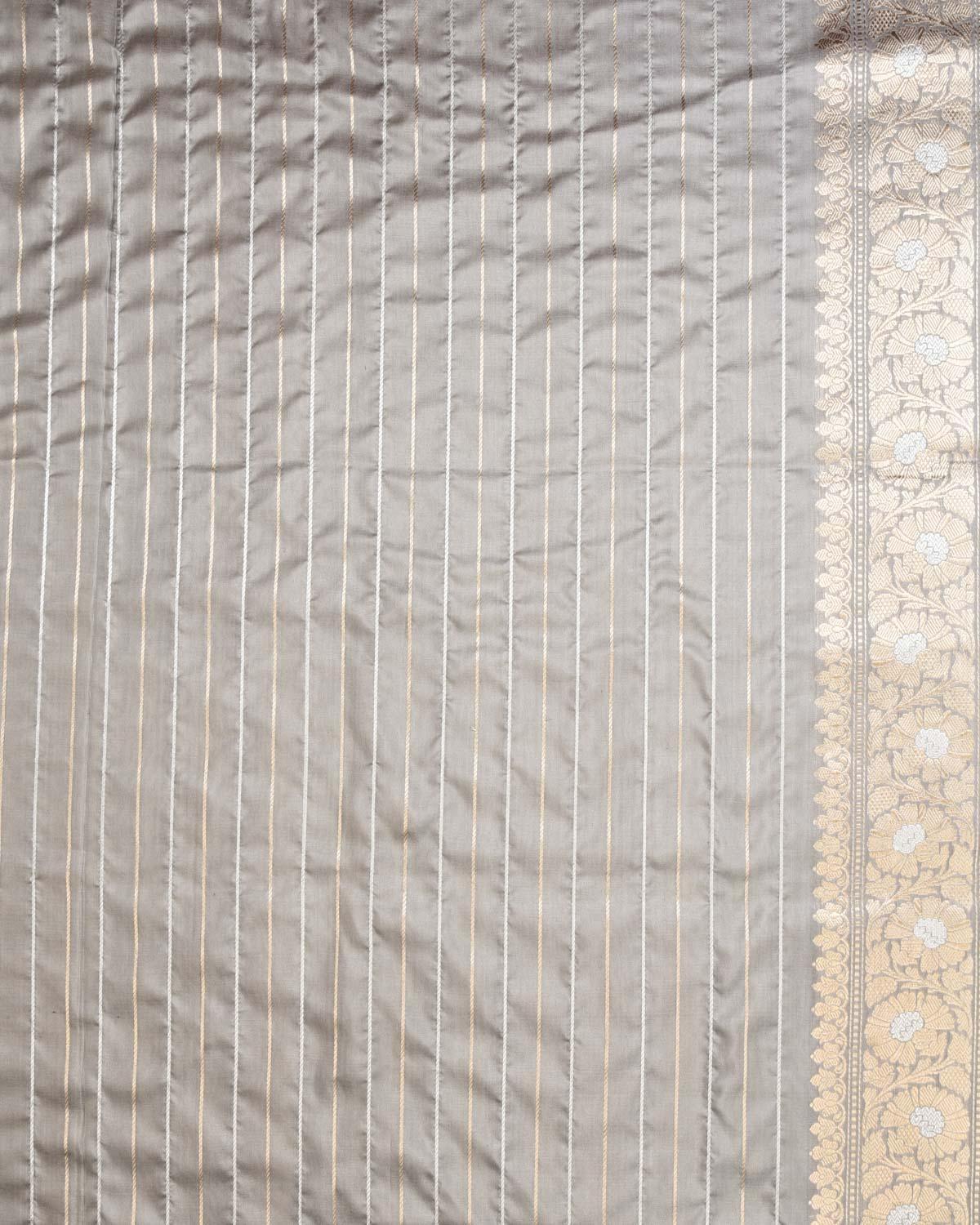 Gray Banarasi Gold & Silver Zari Buti Kadhuan Brocade Handwoven Katan Silk Saree - By HolyWeaves, Benares