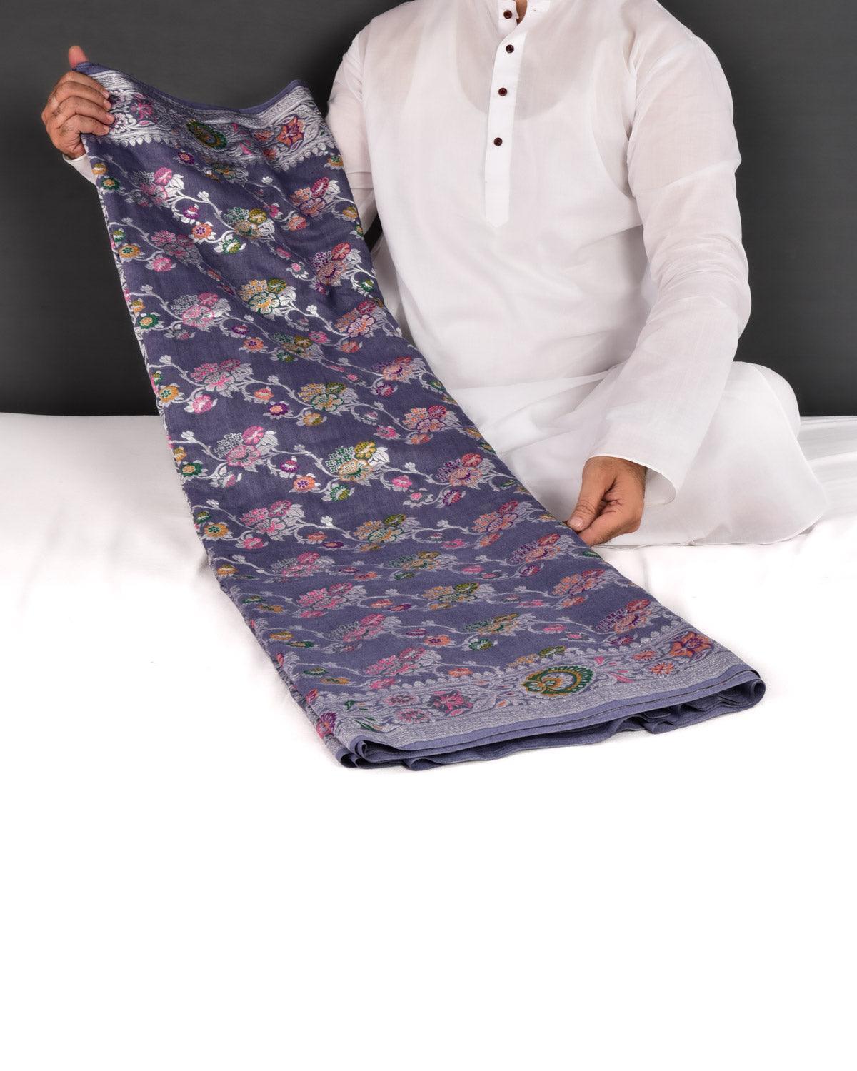 Gray Banarasi Silver Zari and Multi Resham Jaal Cutwork Brocade Handwoven Muga Georgette Saree - By HolyWeaves, Benares