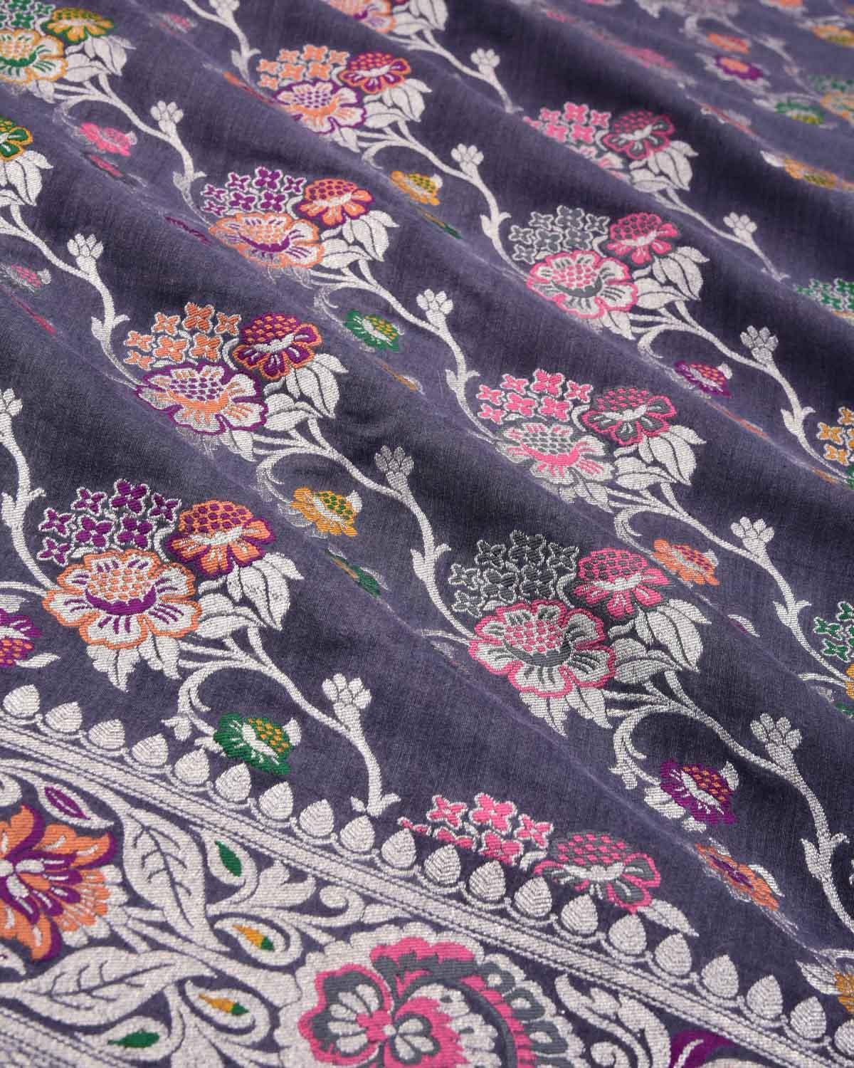 Gray Banarasi Silver Zari and Multi Resham Jaal Cutwork Brocade Handwoven Muga Georgette Saree - By HolyWeaves, Benares