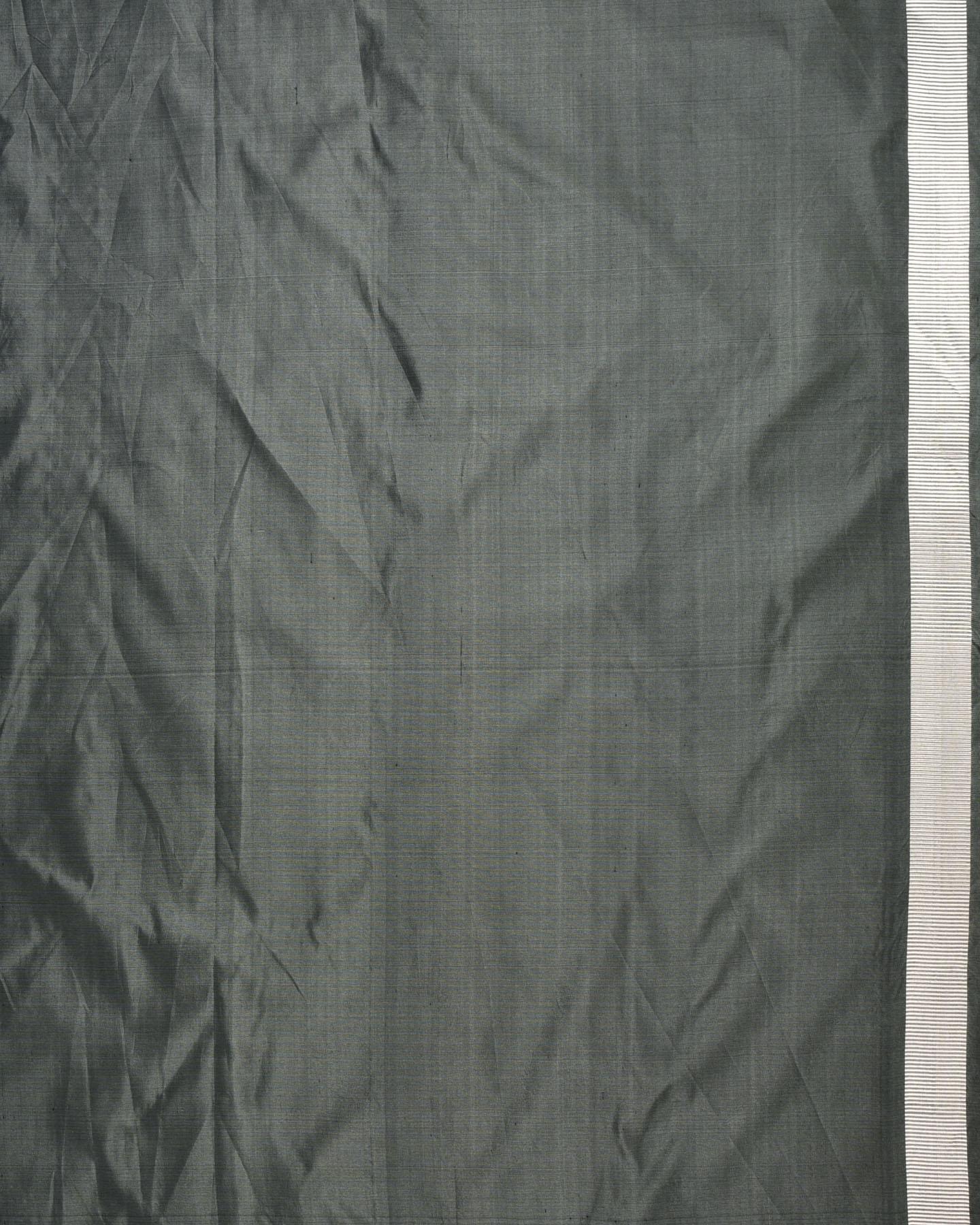 Gray Banarasi Silver Zari Geometrical Brocade Handwoven Katan Silk Saree - By HolyWeaves, Benares