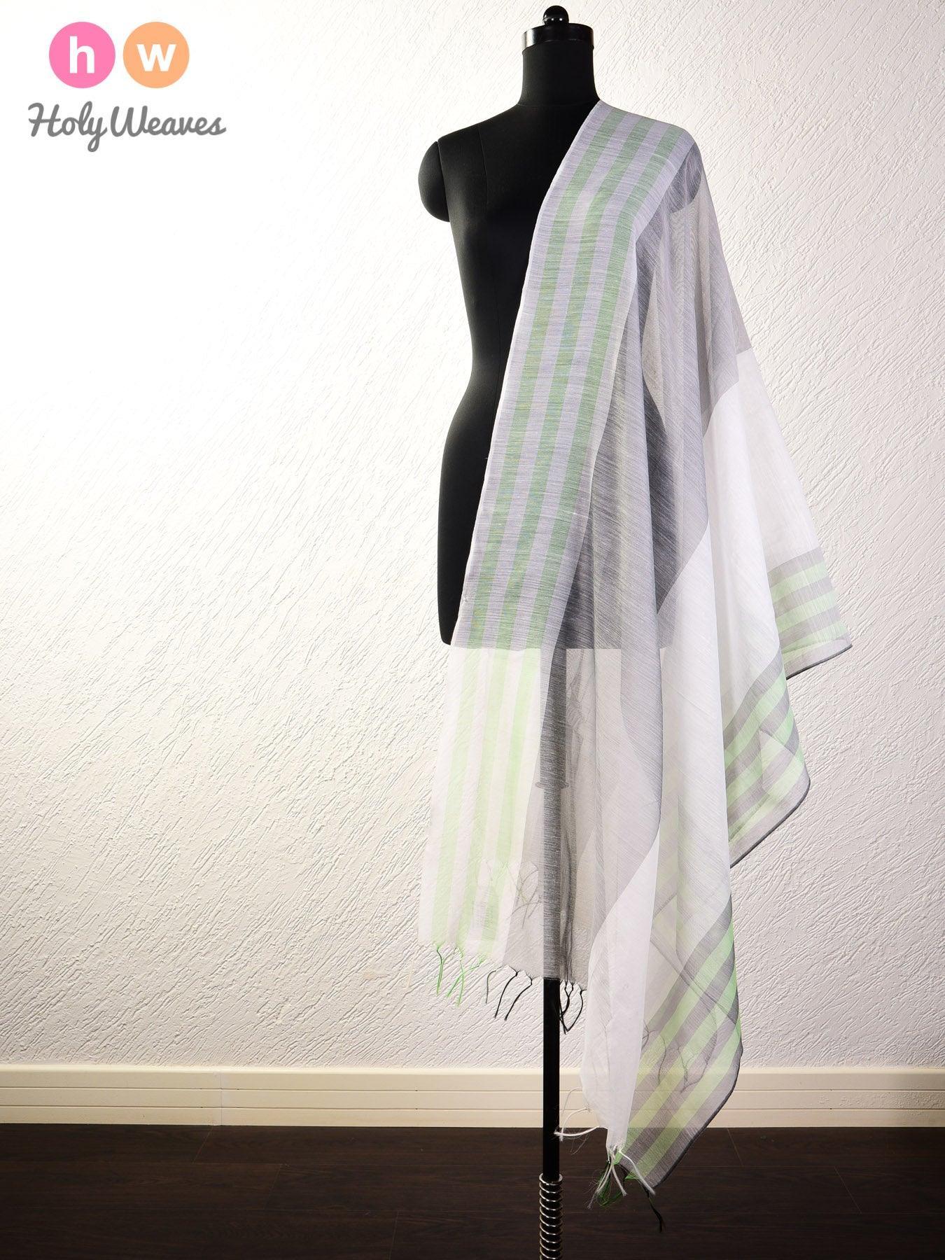Gray-Green Woven Cotton Silk Dupatta - By HolyWeaves, Benares
