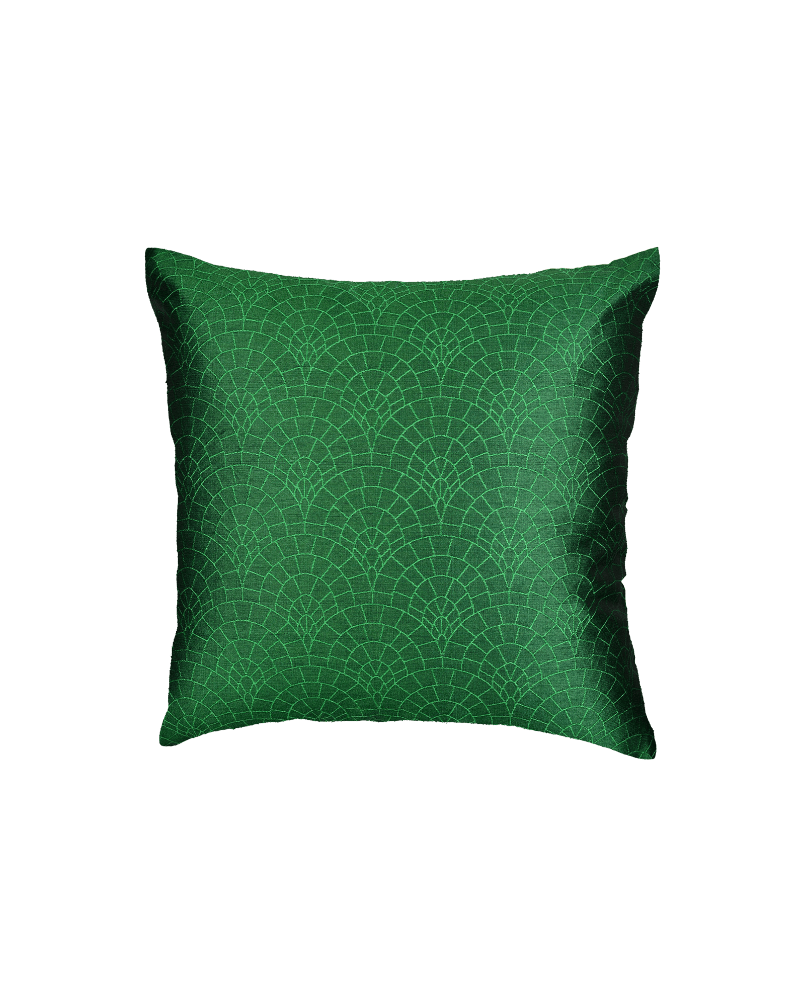 Green Banarasi Cobble Tanchoi Poly Dupion Cushion Cover 16" - By HolyWeaves, Benares