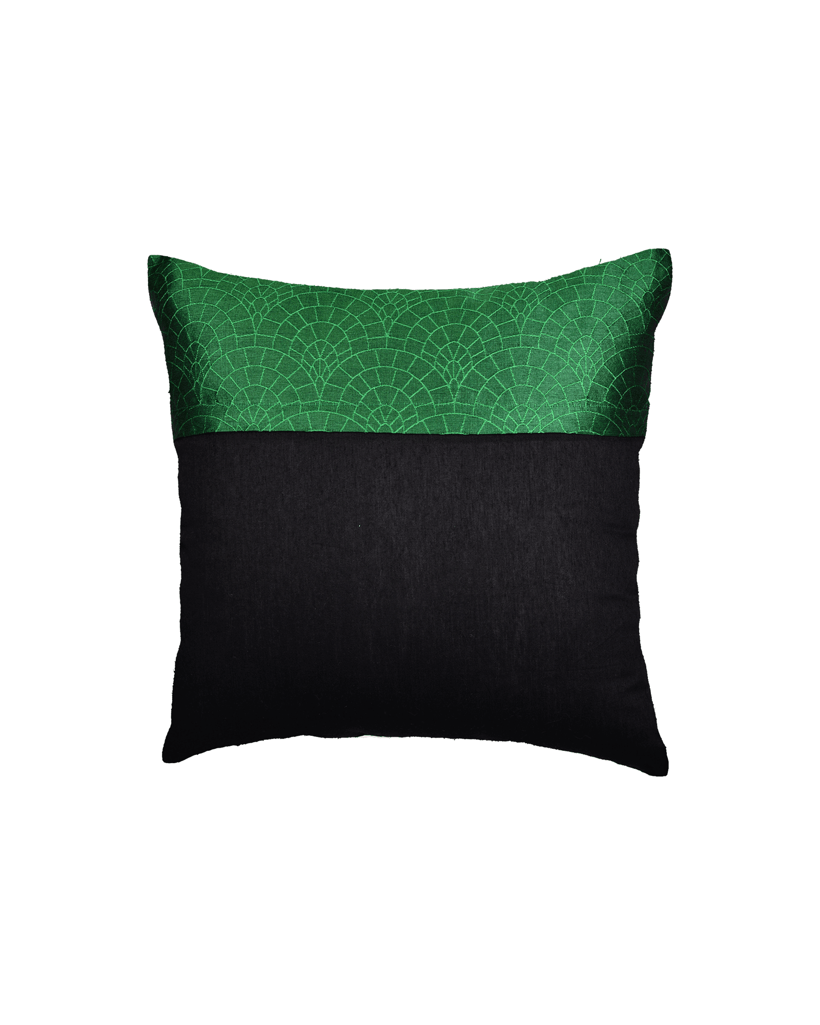 Green Banarasi Cobble Tanchoi Poly Dupion Cushion Cover 16" - By HolyWeaves, Benares