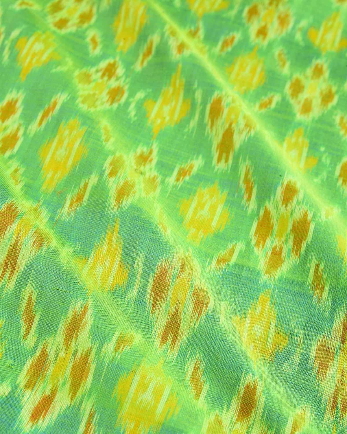 Green Banarasi Ikat Handwoven Cotton Pocket Square - By HolyWeaves, Benares