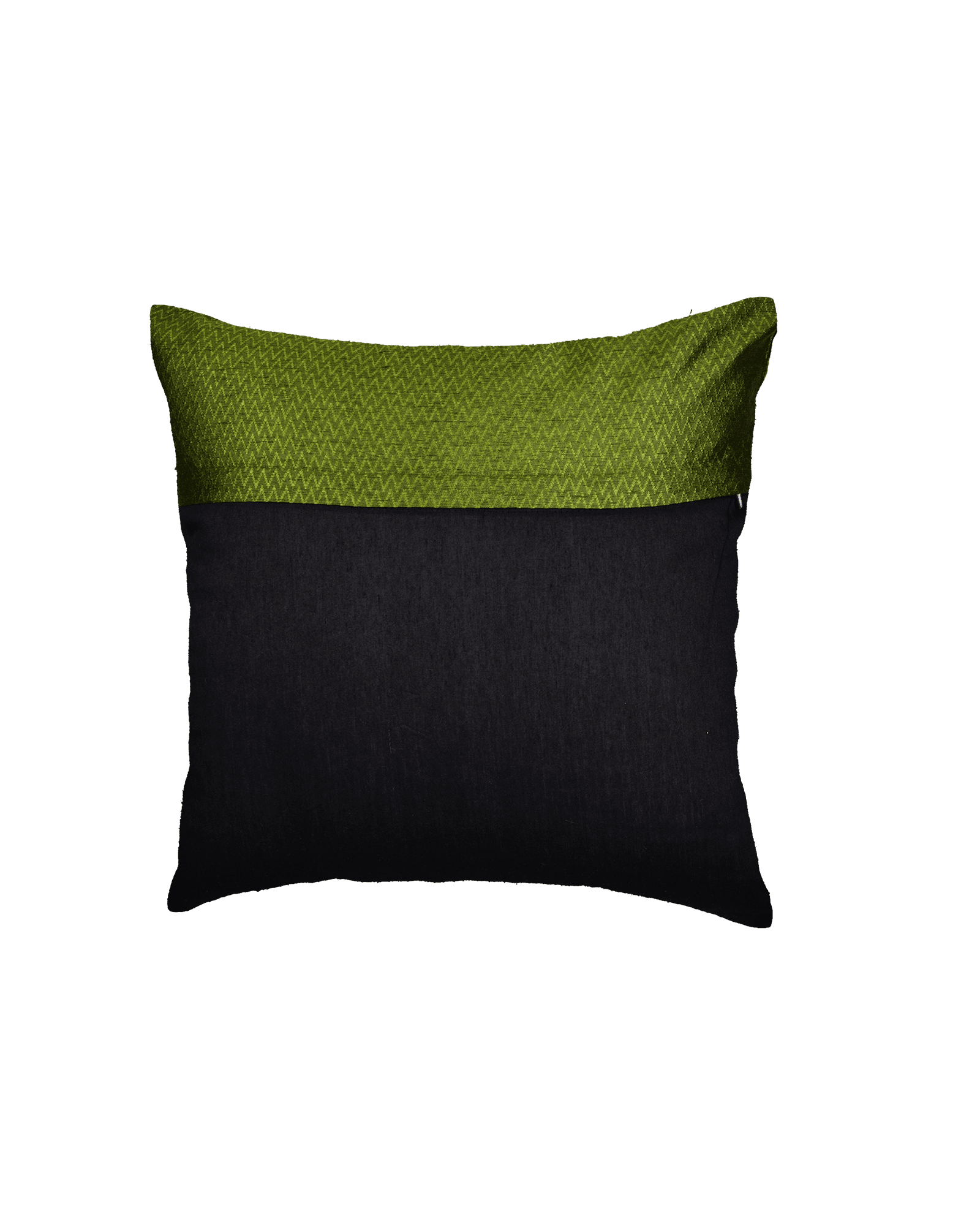 Green Chevron Tanchoi Poly Dupion Cushion Cover 16" - By HolyWeaves, Benares