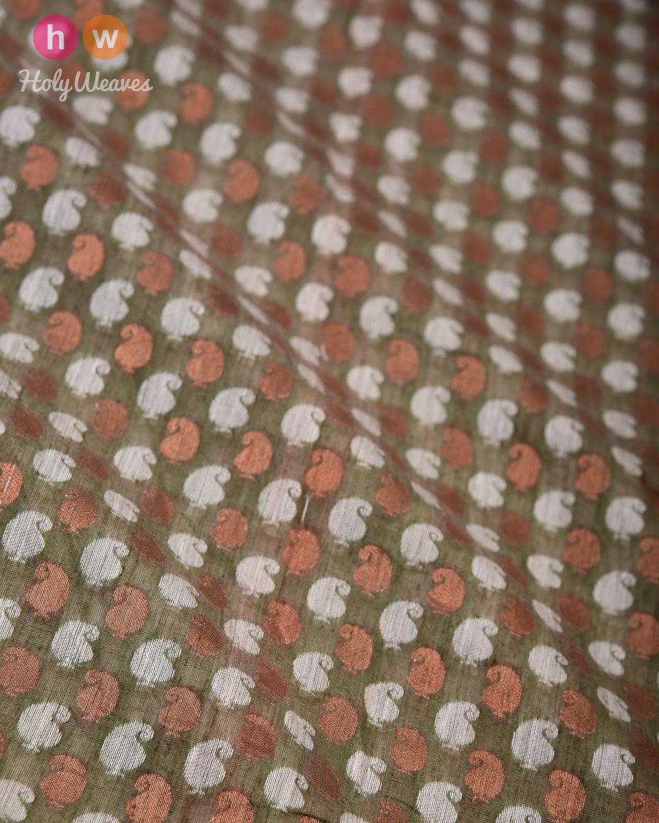 Green Cutwork Brocade Handwoven Cotton Silk Fabric - By HolyWeaves, Benares