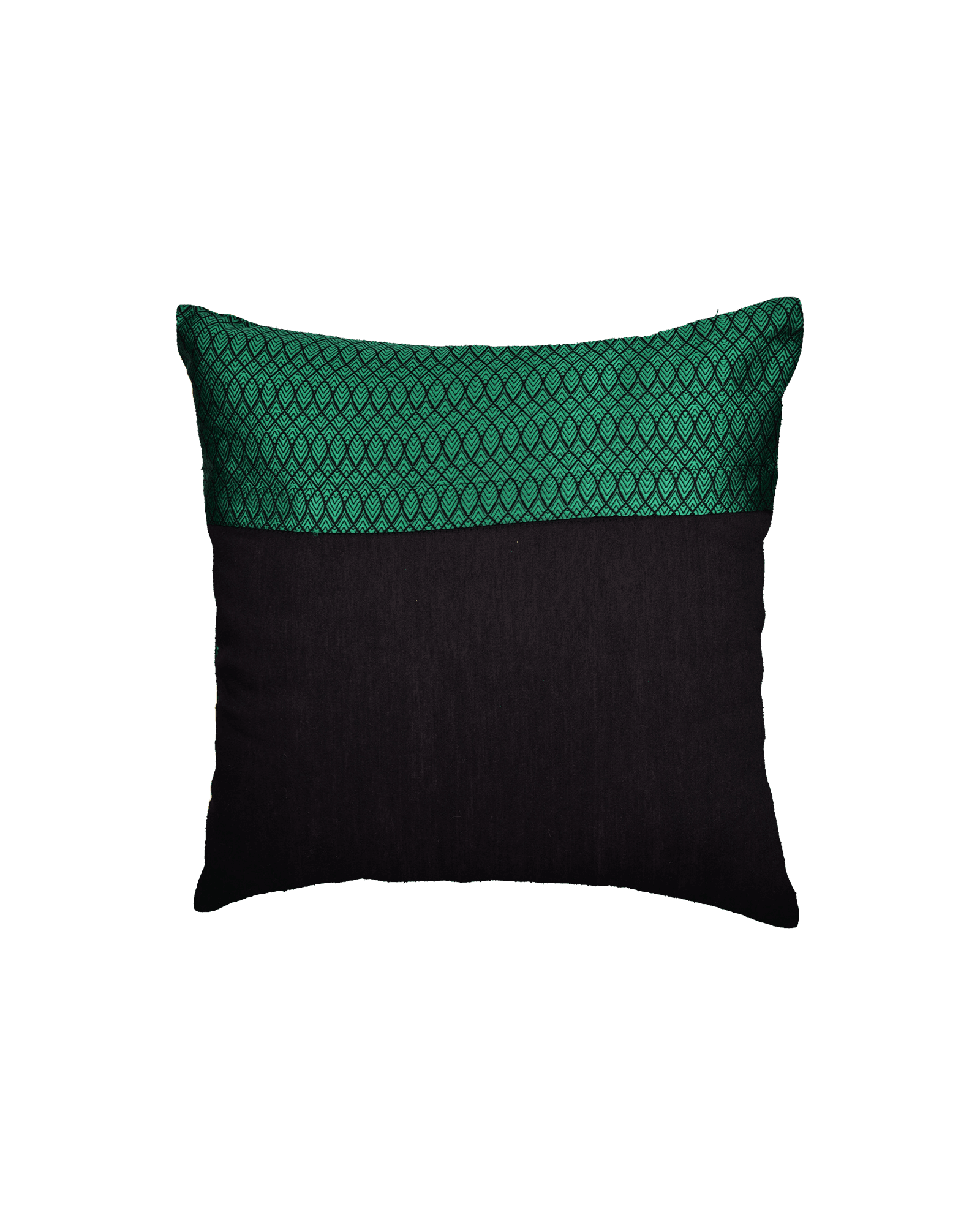 Green Geometric Illusion Poly Silk Cushion Cover 16" - By HolyWeaves, Benares