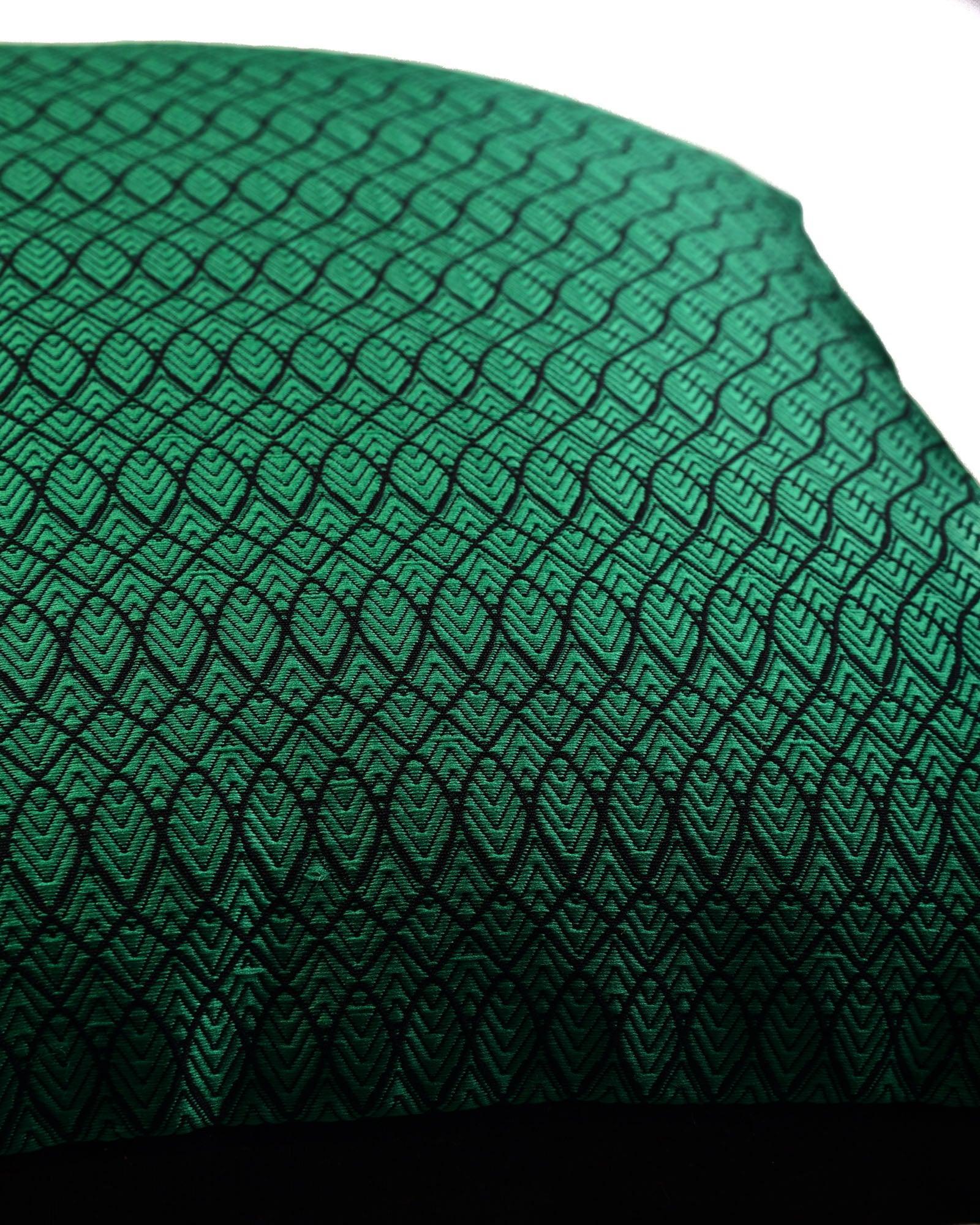 Green Geometric Illusion Poly Silk Cushion Cover 16" - By HolyWeaves, Benares