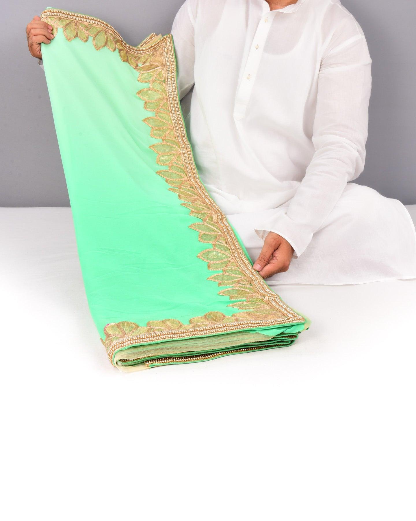 Green Georgette Embroidered Saree - By HolyWeaves, Benares