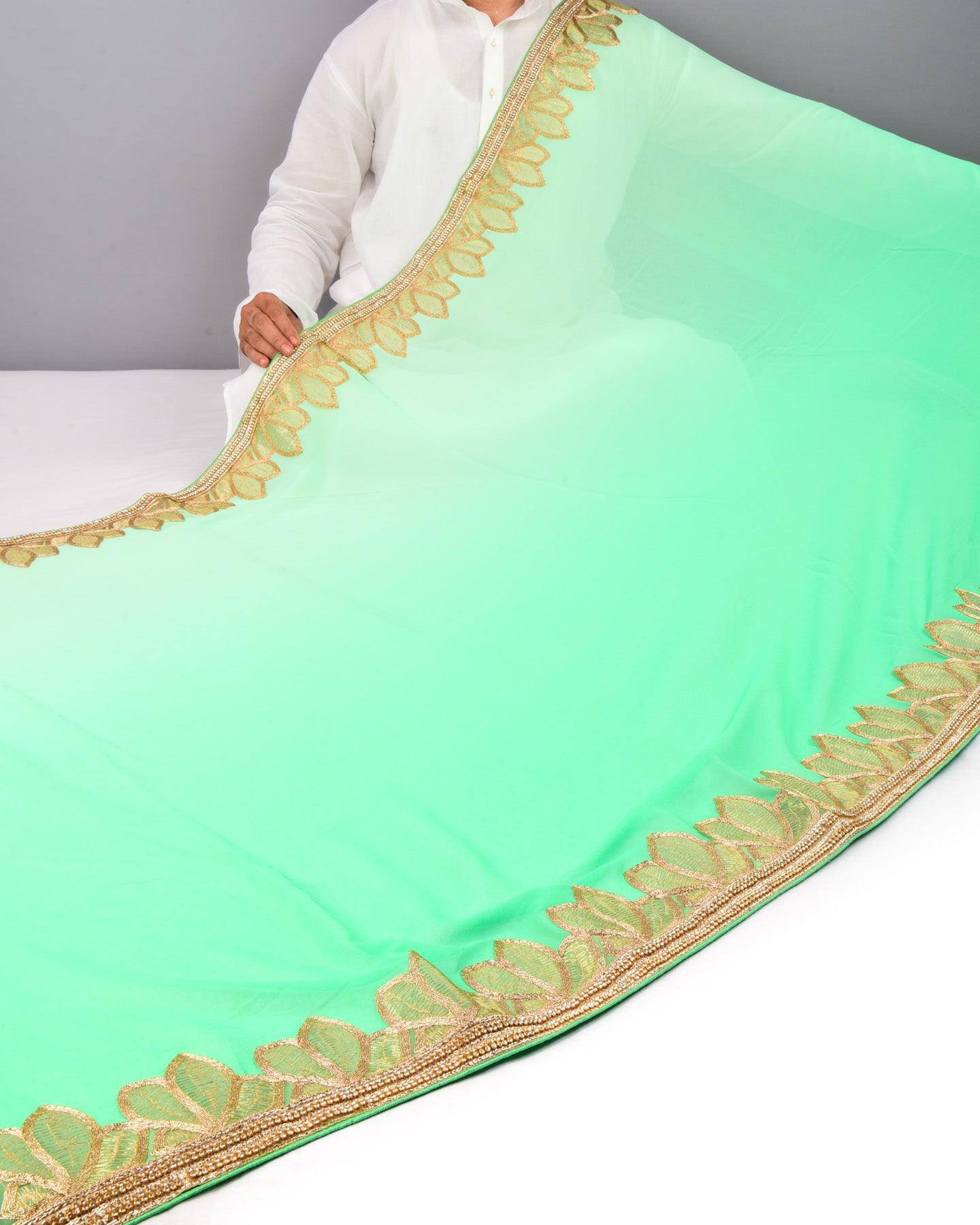 Green Georgette Embroidered Saree - By HolyWeaves, Benares
