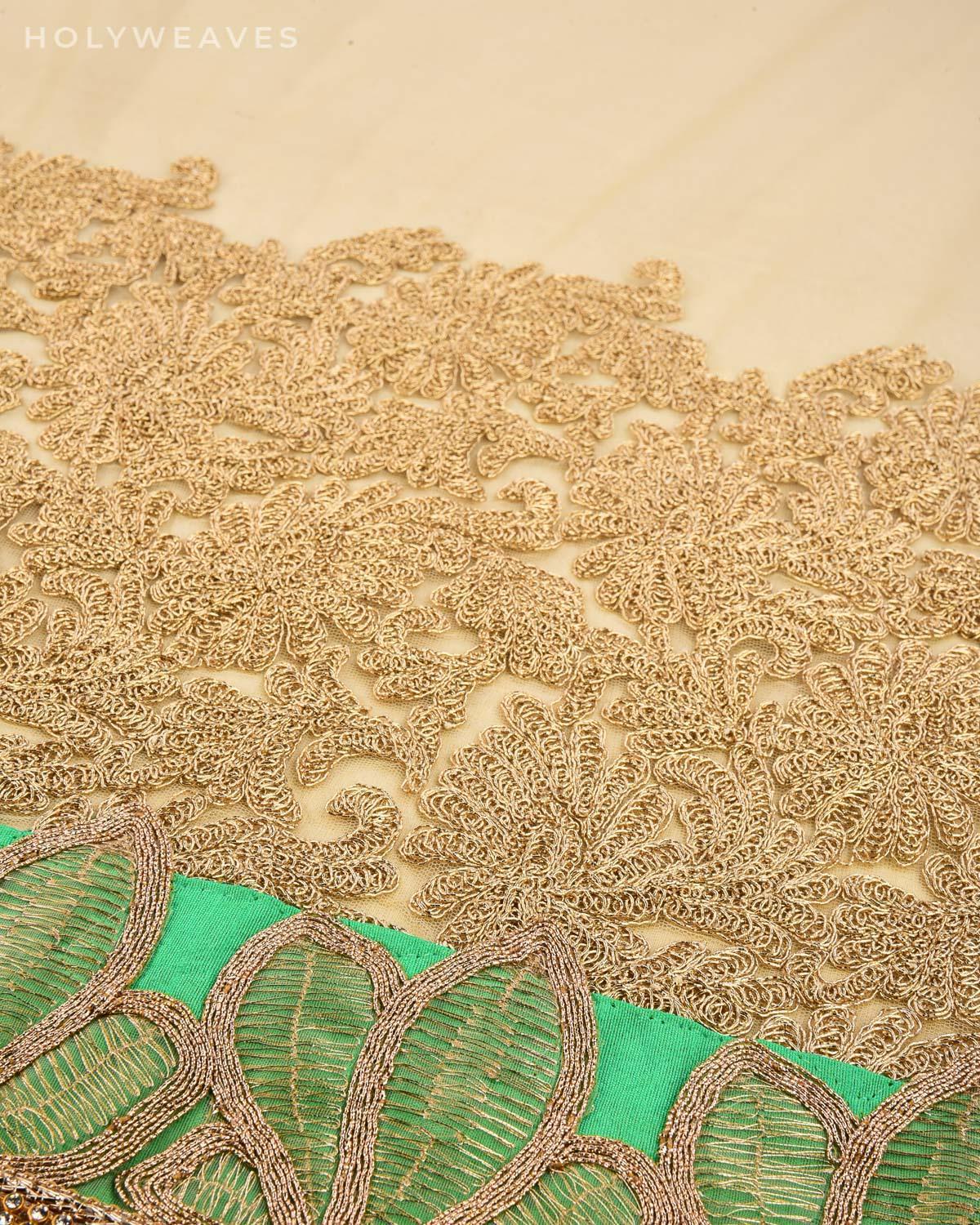 Green Georgette Embroidered Saree - By HolyWeaves, Benares