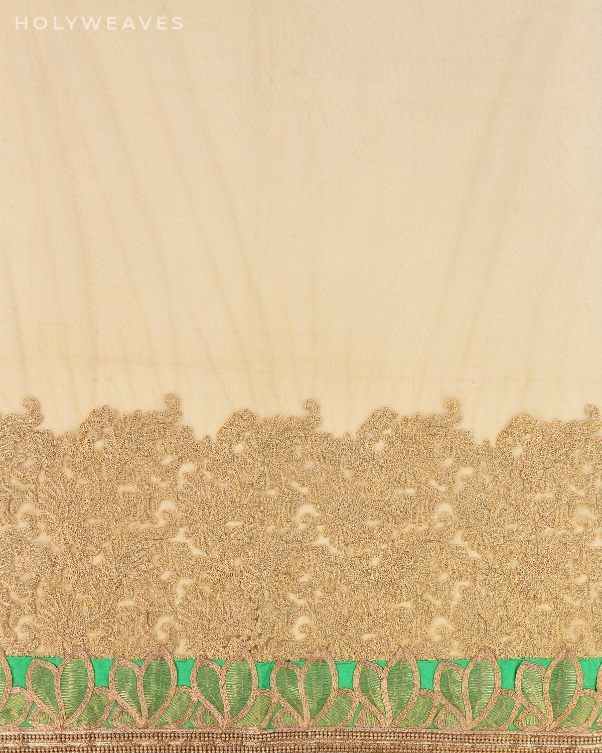 Green Georgette Embroidered Saree - By HolyWeaves, Benares