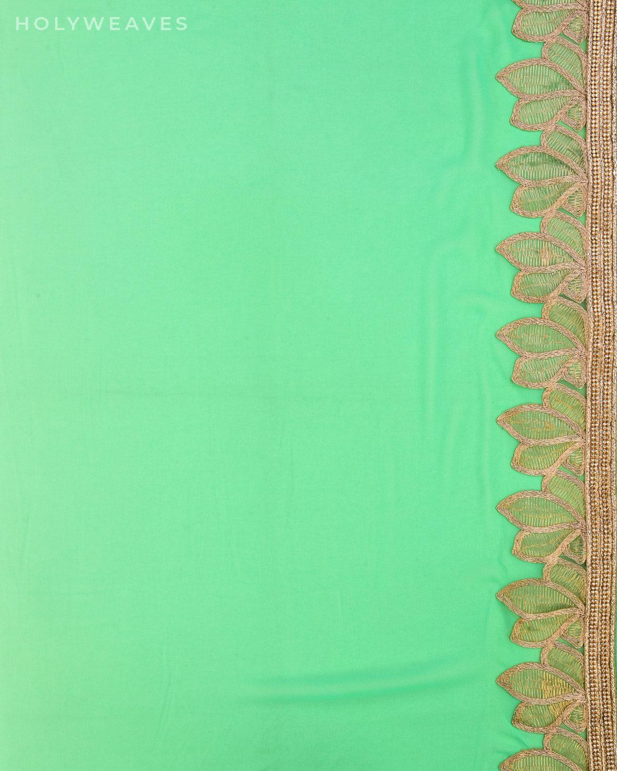 Green Georgette Embroidered Saree - By HolyWeaves, Benares