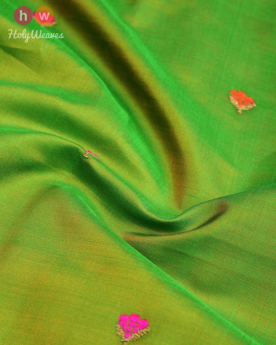Green Kadhuan Brocade Handwoven Pure Silk Pocket Square For Men - By HolyWeaves, Benares