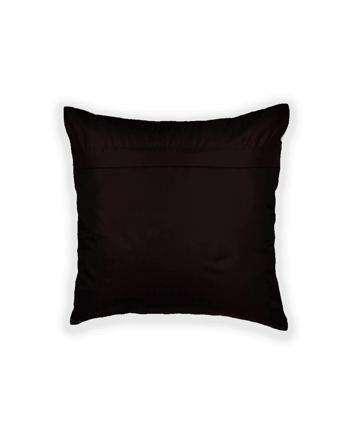 Mahogany Hand-embroidered Raw Silk Cushion Cover with Satin Back 16" - By HolyWeaves, Benares