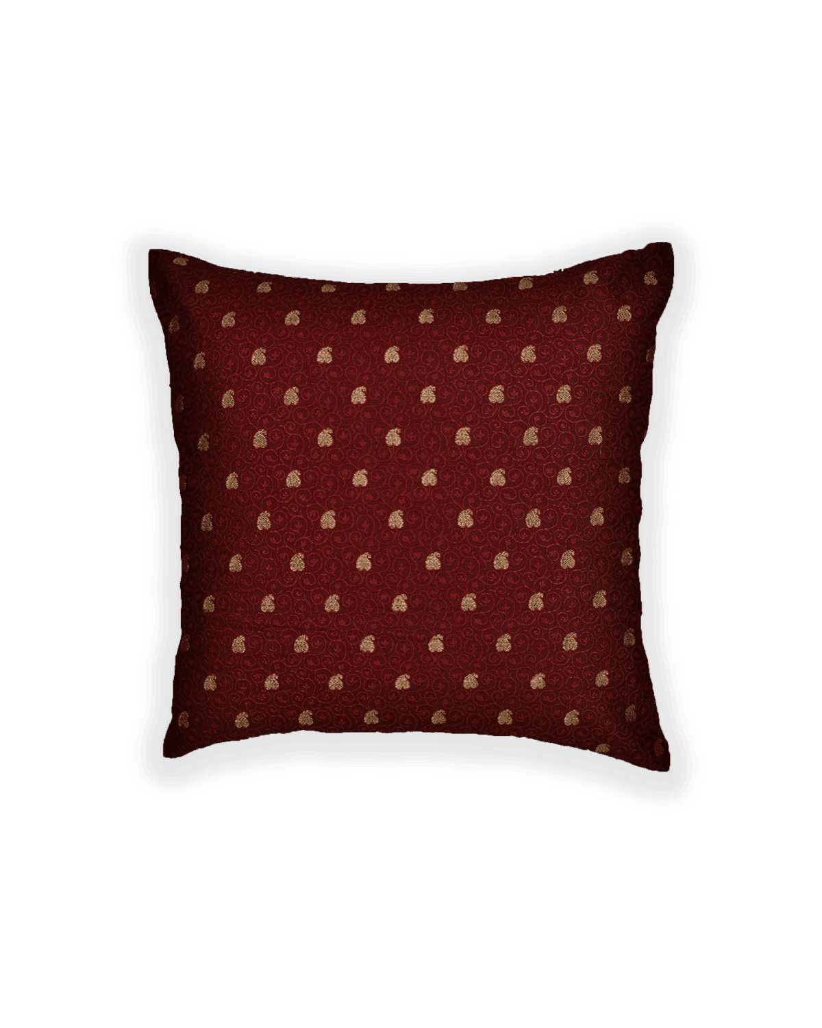 Maroon Banarasi Tanchoi Brocade Poly Cotton Cushion Cover 16" - By HolyWeaves, Benares