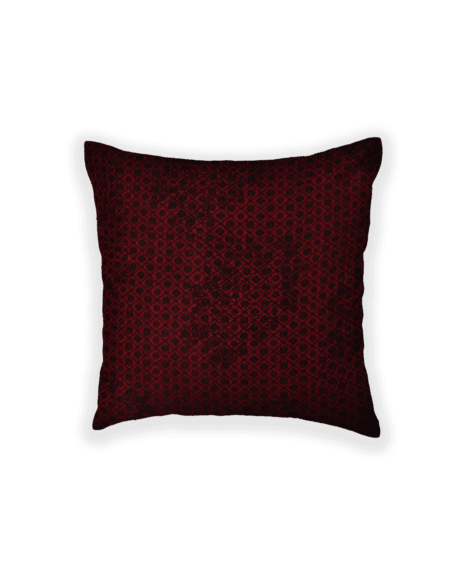 Maroon Banarasi Tanchoi Poly Cotton Cushion Cover 16" - By HolyWeaves, Benares