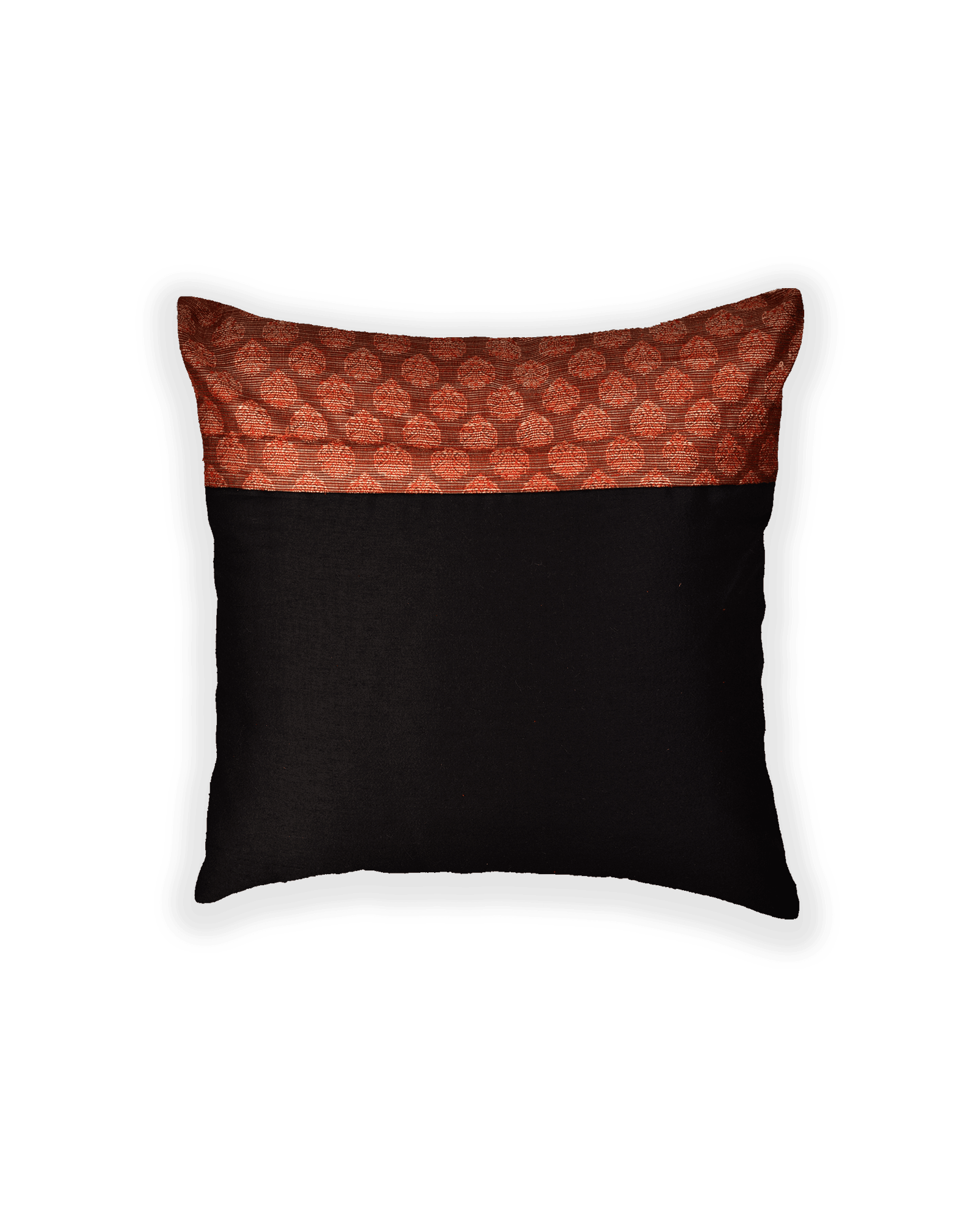 Maroon Banarasi Tanchoi Poly Cotton Cushion Cover 16" - By HolyWeaves, Benares