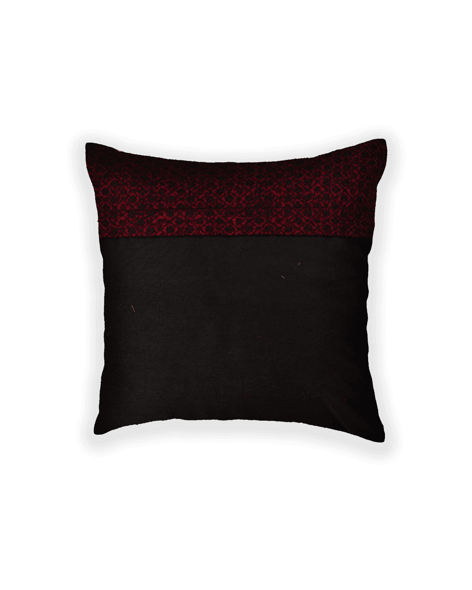Maroon Banarasi Tanchoi Poly Cotton Cushion Cover 16" - By HolyWeaves, Benares